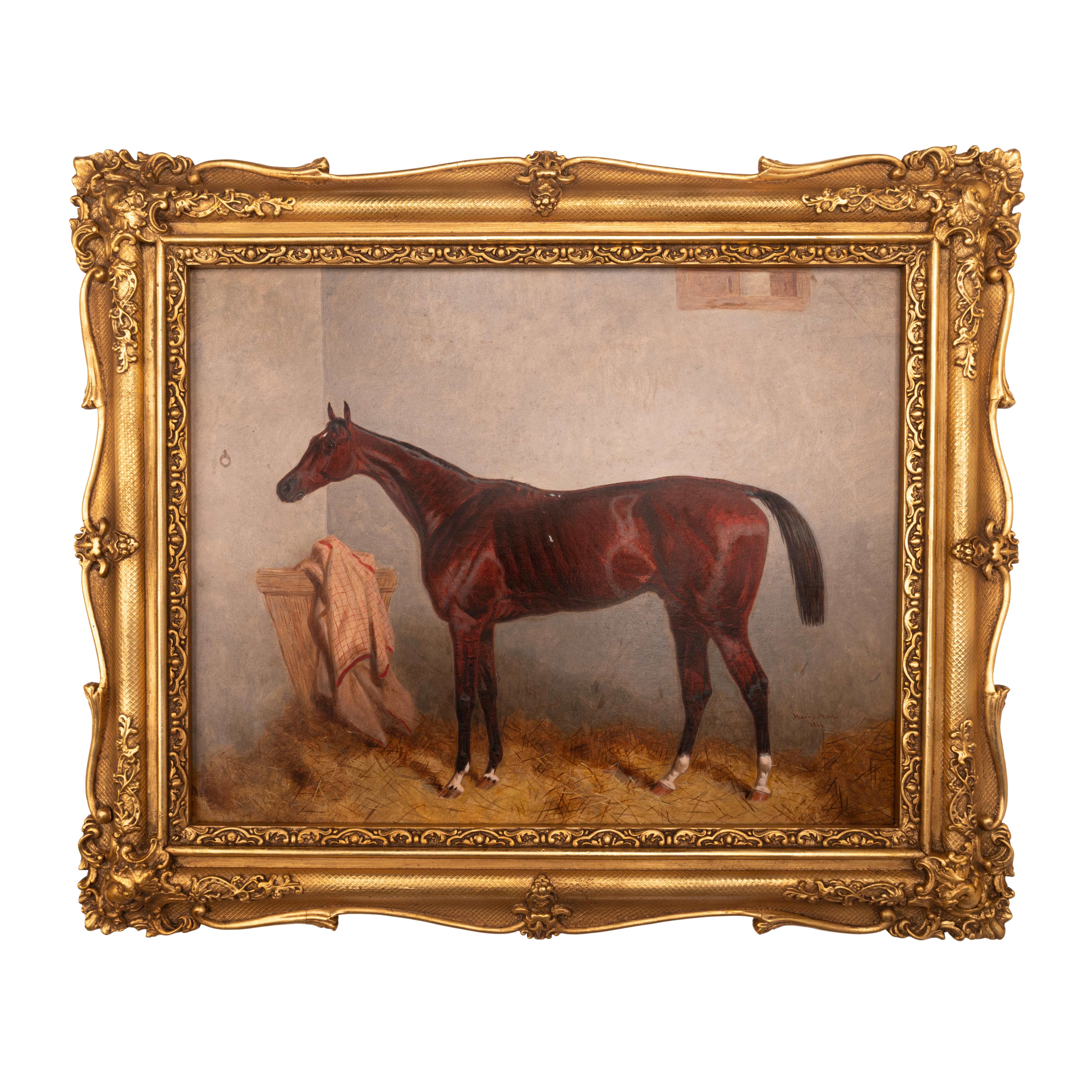 An important oil on canvas painting by the celebrated equestrian artist, Harry Hall (1814-1882), of the racehorse "Lord Lyon", 1866.
Hall was the most important equestrian artist of his day and in particular of race horses. This is a portrait of the