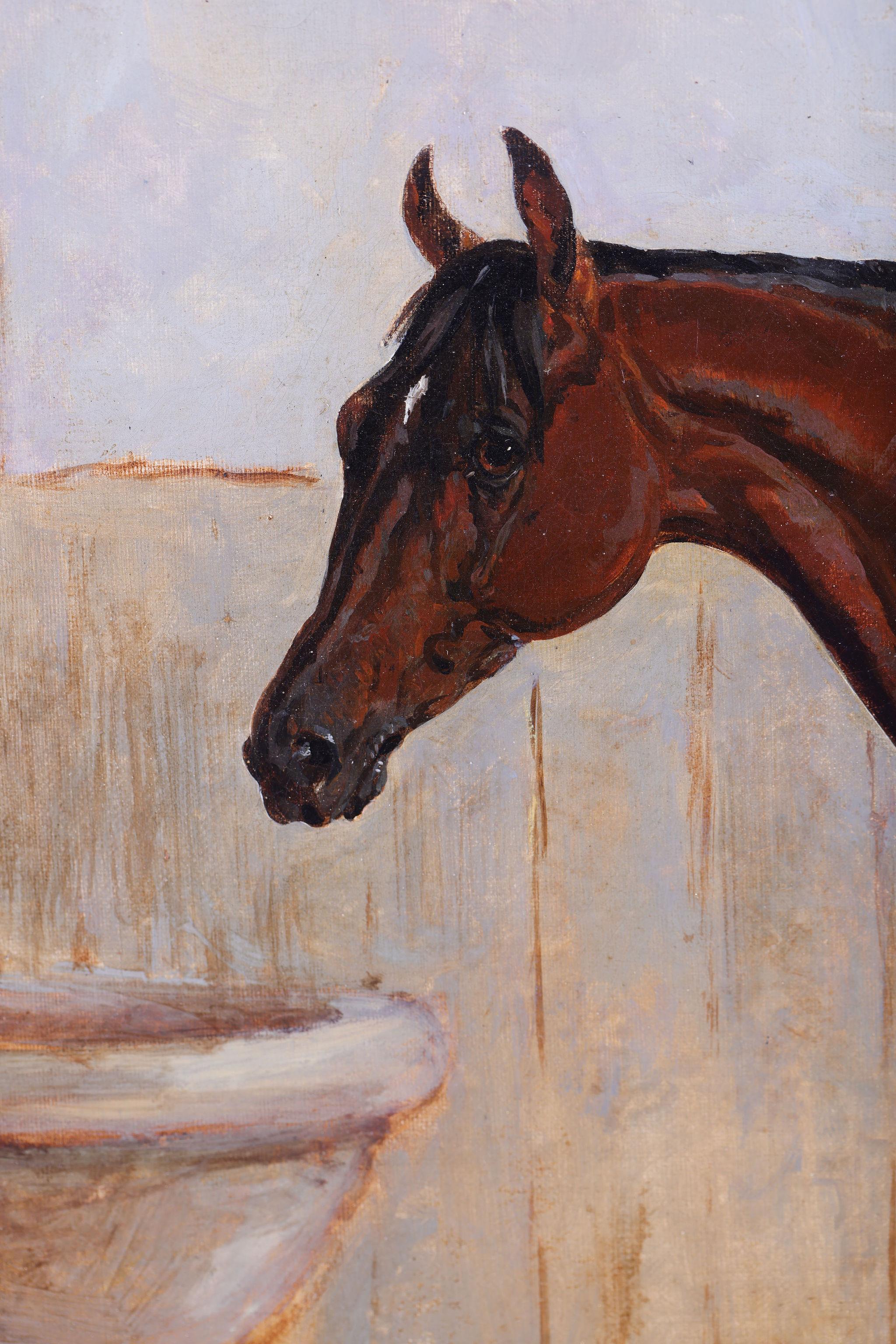 Oil on Canvas

A portrait of the racehorse St. Francis. On the reverse is an article written for The Times newspaper regarding the life history and achievements of this horse.T he article written for The Times is a fascinating piece showing the high