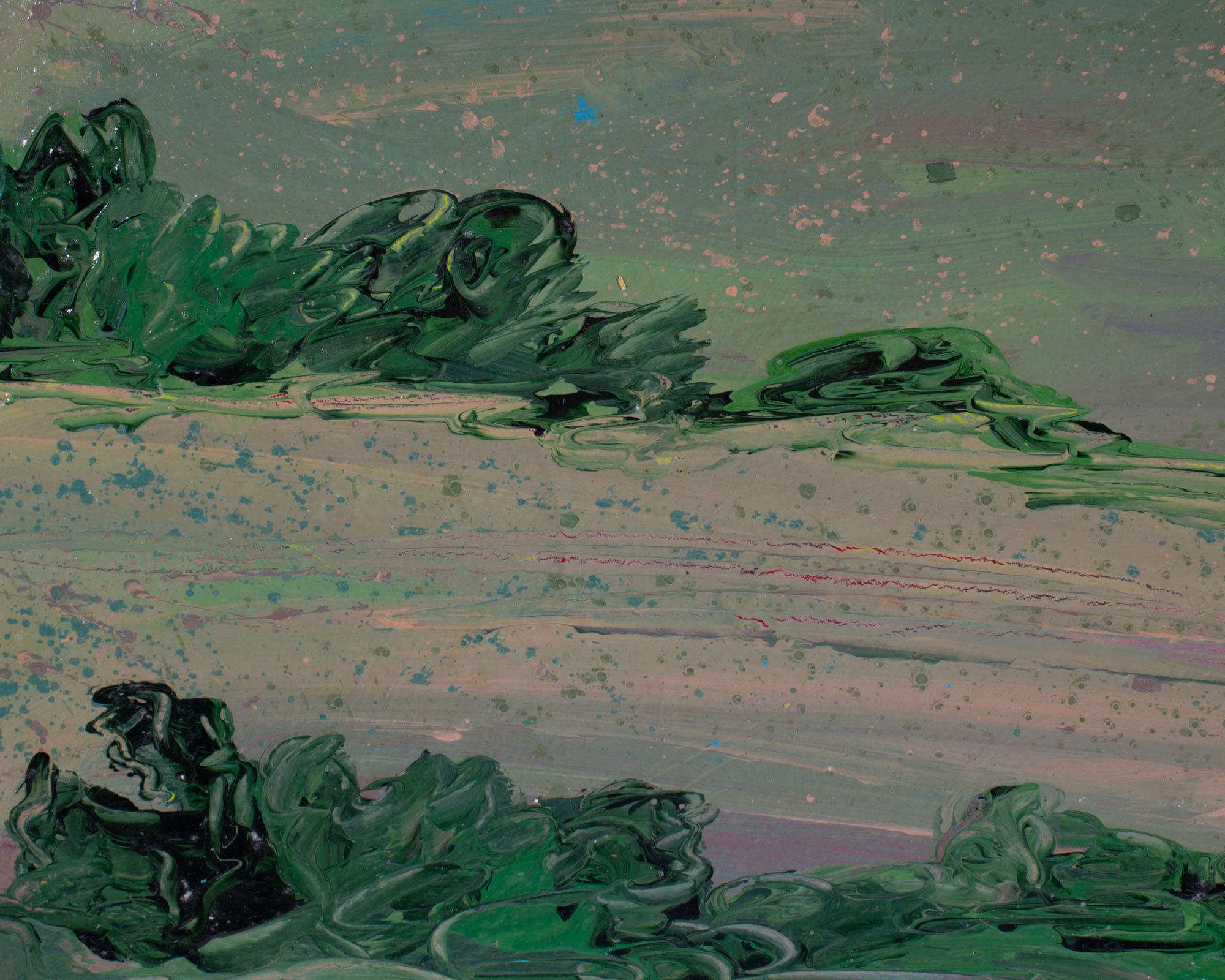 Harry Hilson 1980s Abstract Landscape Acrylic Painting on Paper In Good Condition For Sale In Indianapolis, IN