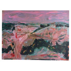 Peinture de paysage abstraite acrylique sur papier des années 1980, signée Harry Hilson