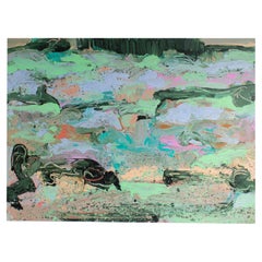 Peinture de paysage abstraite acrylique sur papier des années 1980, signée Harry Hilson