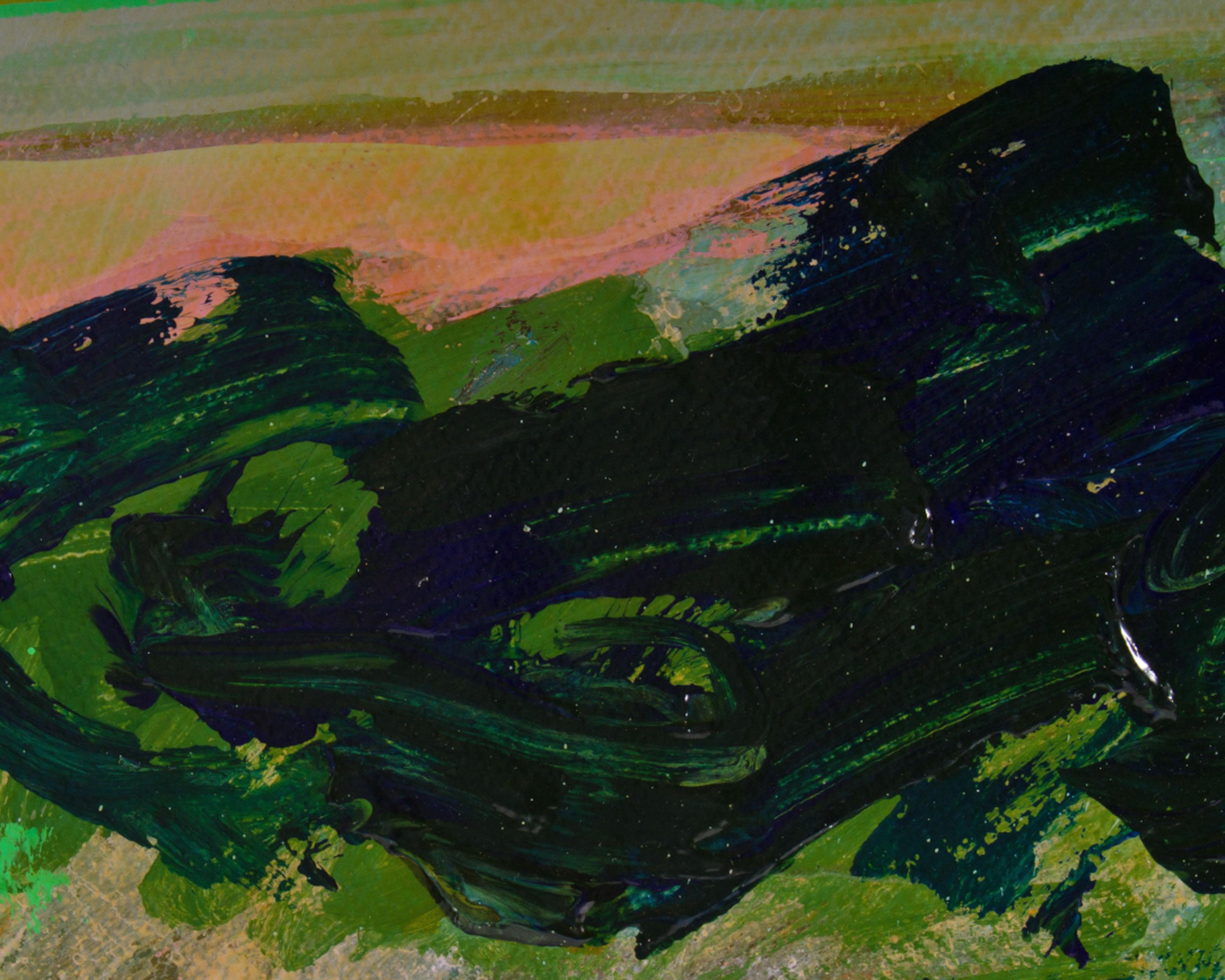 Harry Hilson, signiertes abstraktes Landschaftsgemälde aus Acryl, 1980er Jahre (Moderne) im Angebot