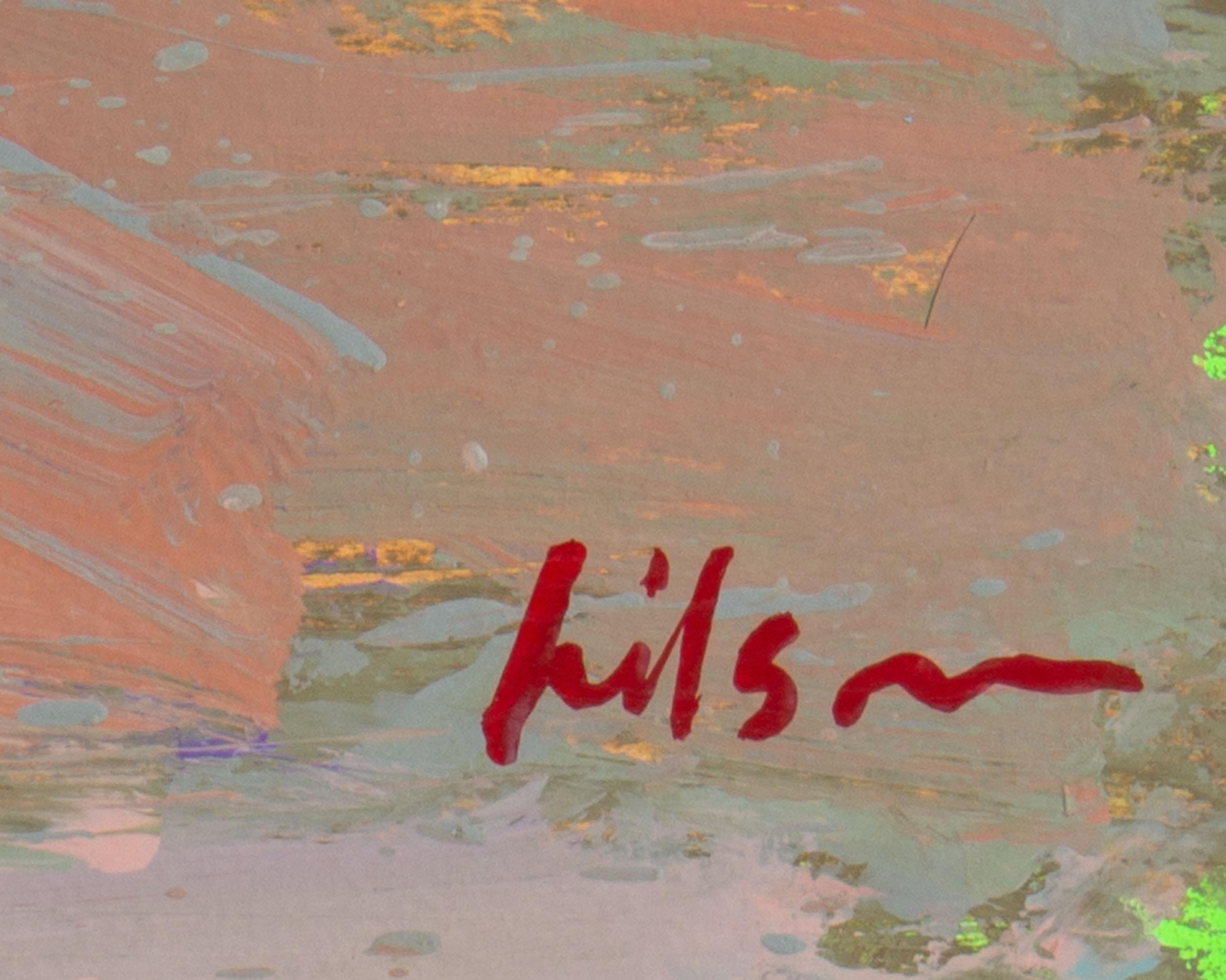 Harry Hilson, signiertes abstraktes Landschaftsgemälde aus Acryl, 1980er Jahre (Handbemalt) im Angebot