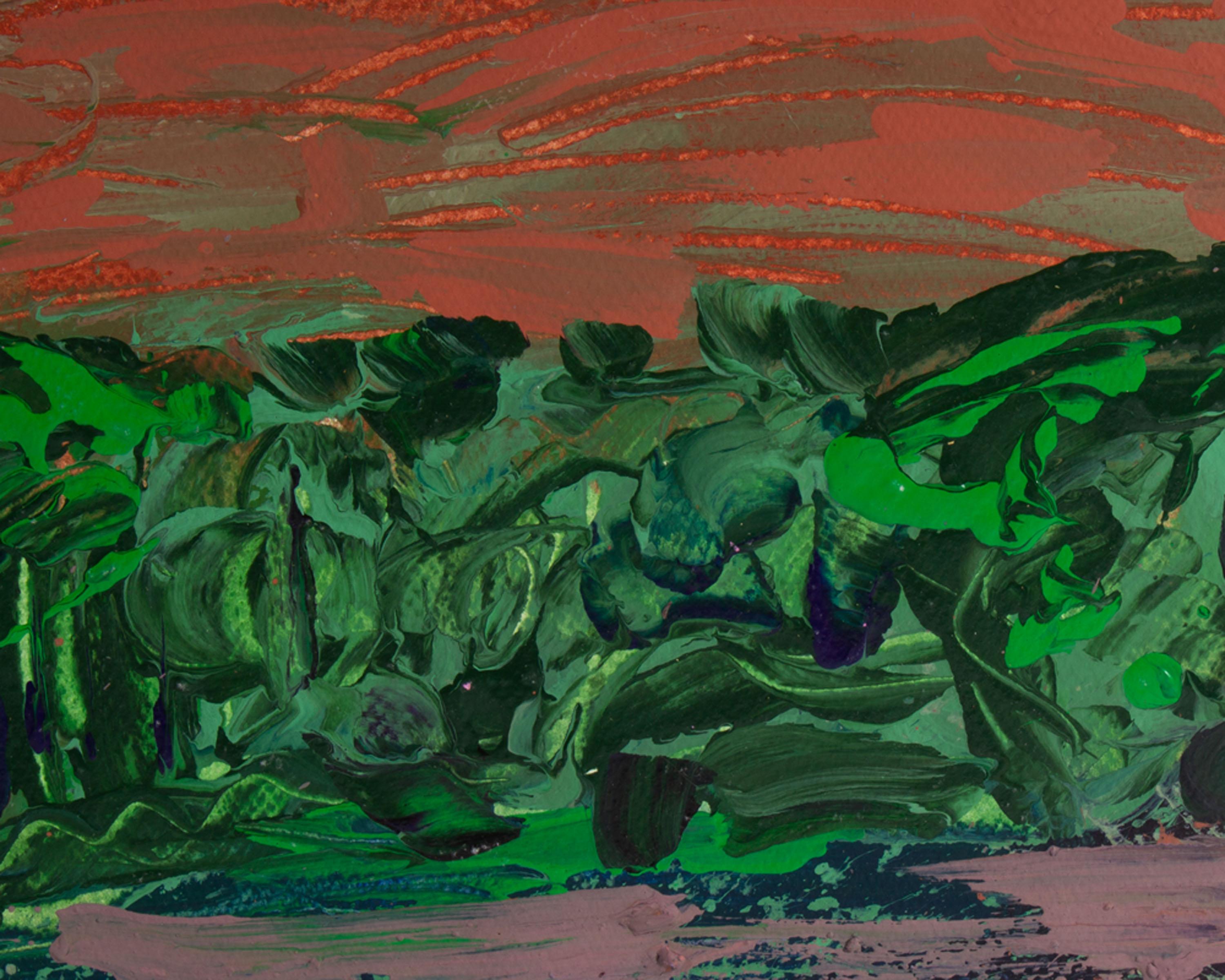Harry Hilson, signiertes abstraktes Landschaftsgemälde aus Acryl, 1980er Jahre im Zustand „Gut“ im Angebot in Indianapolis, IN
