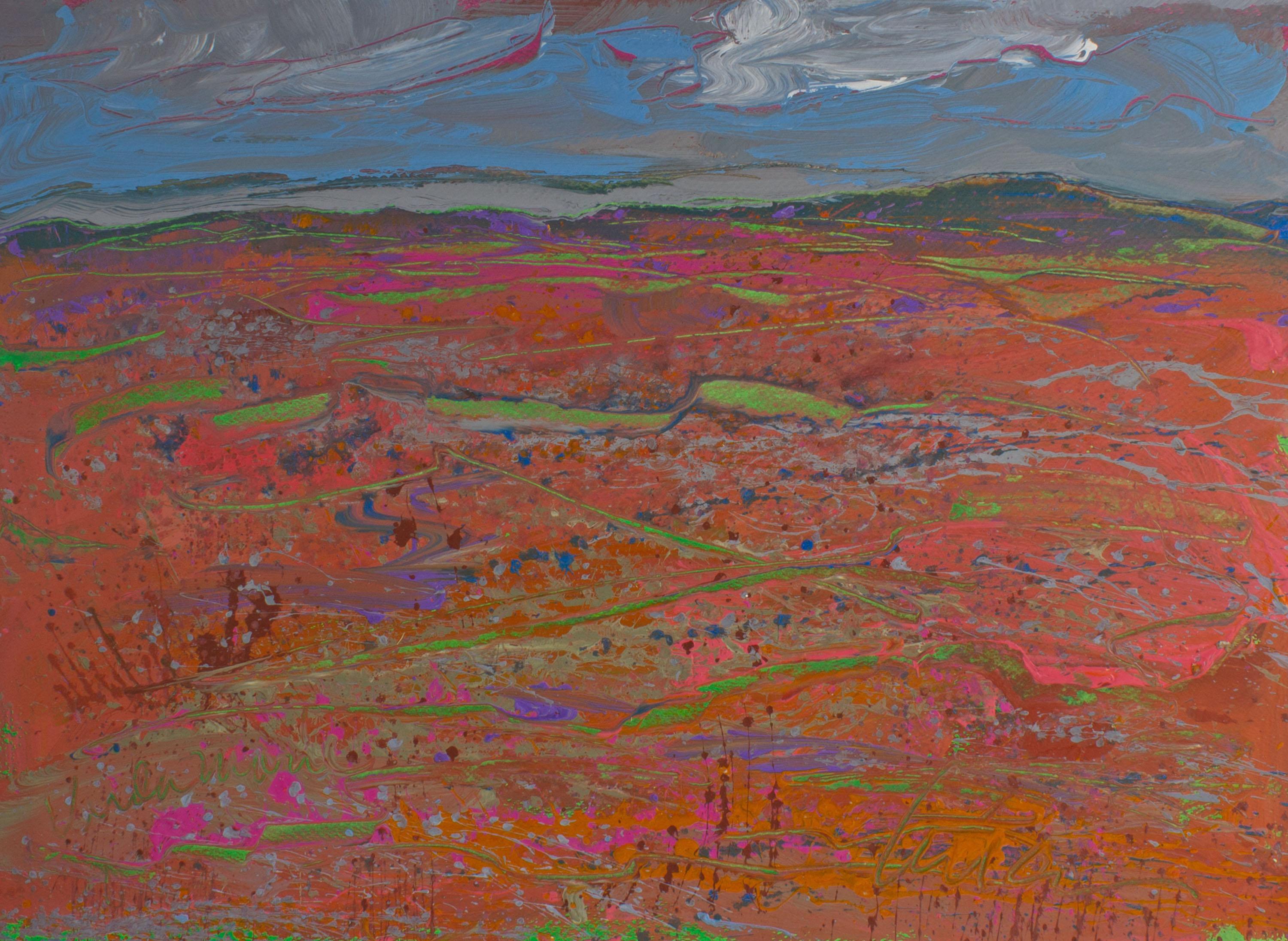 Harry Hilson, signiertes abstraktes Landschaftsgemälde aus Acryl, 1980er Jahre (Farbe) im Angebot