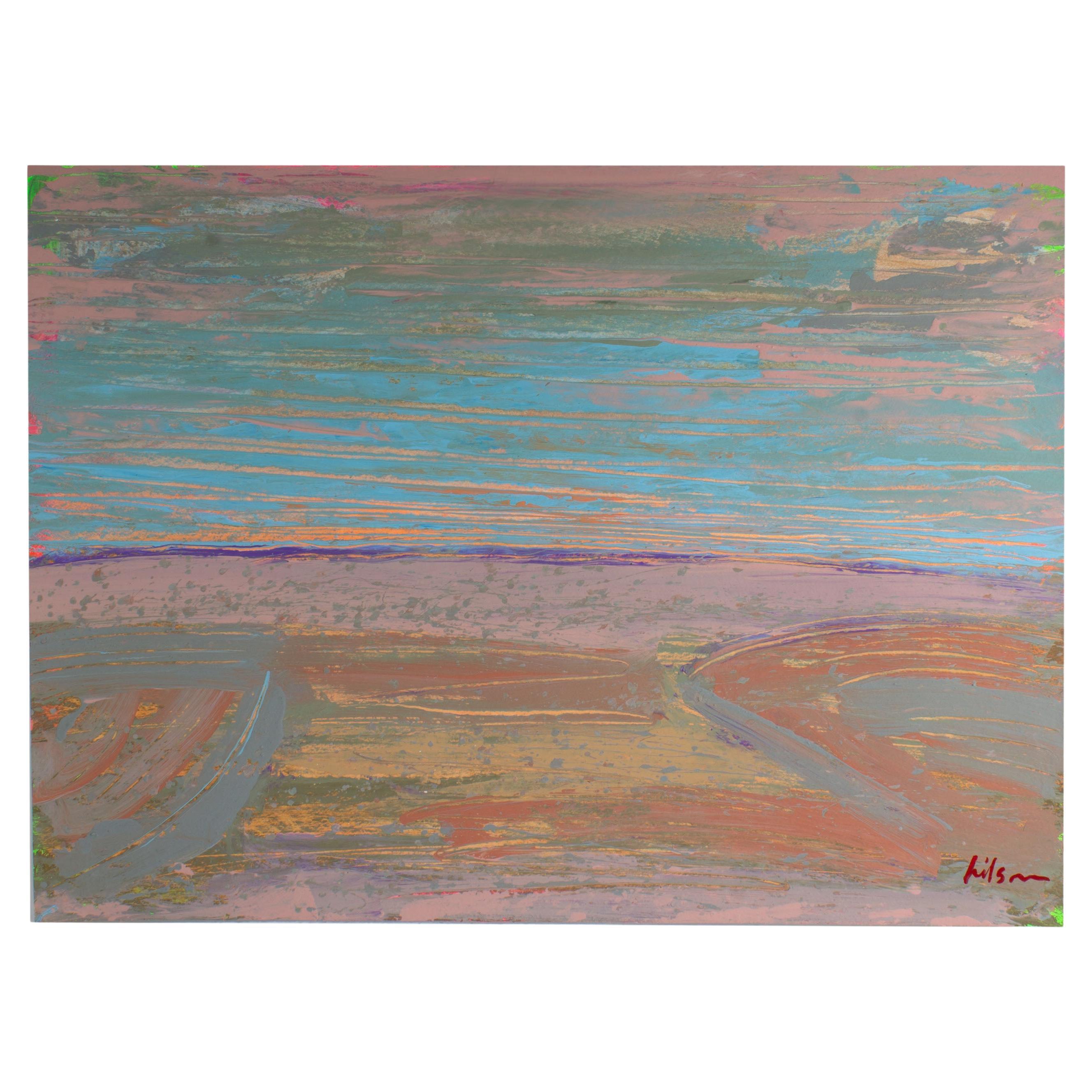 Harry Hilson Signed 1980s Abstract Landscape Acrylic Painting For Sale