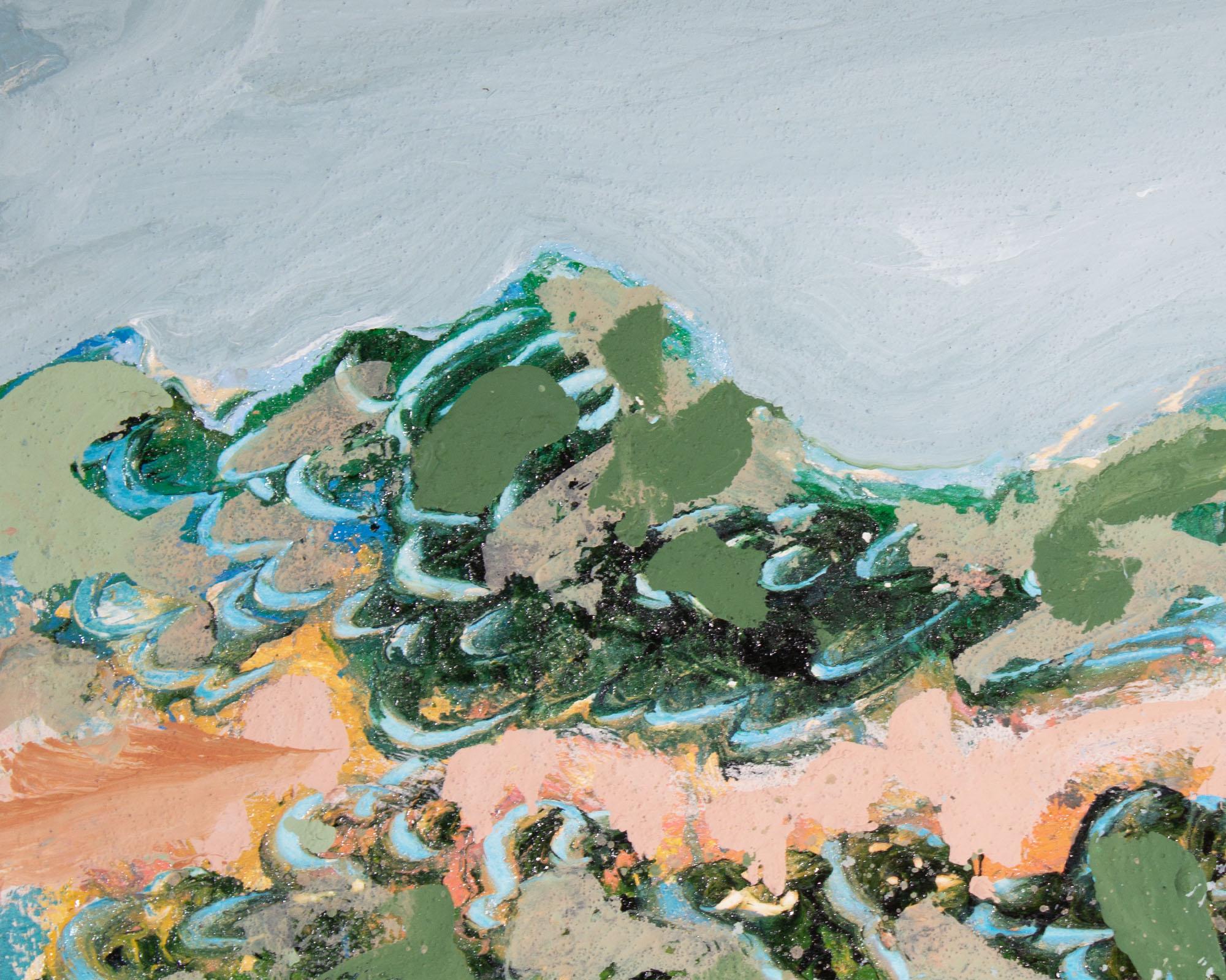 Harry Hilson Signed 1980s Acrylic and Sand on Paper Landscape Painting In Good Condition For Sale In Indianapolis, IN