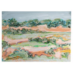 Harry Hilson Signed 1980s Acrylic and Sand on Paper Landscape Painting