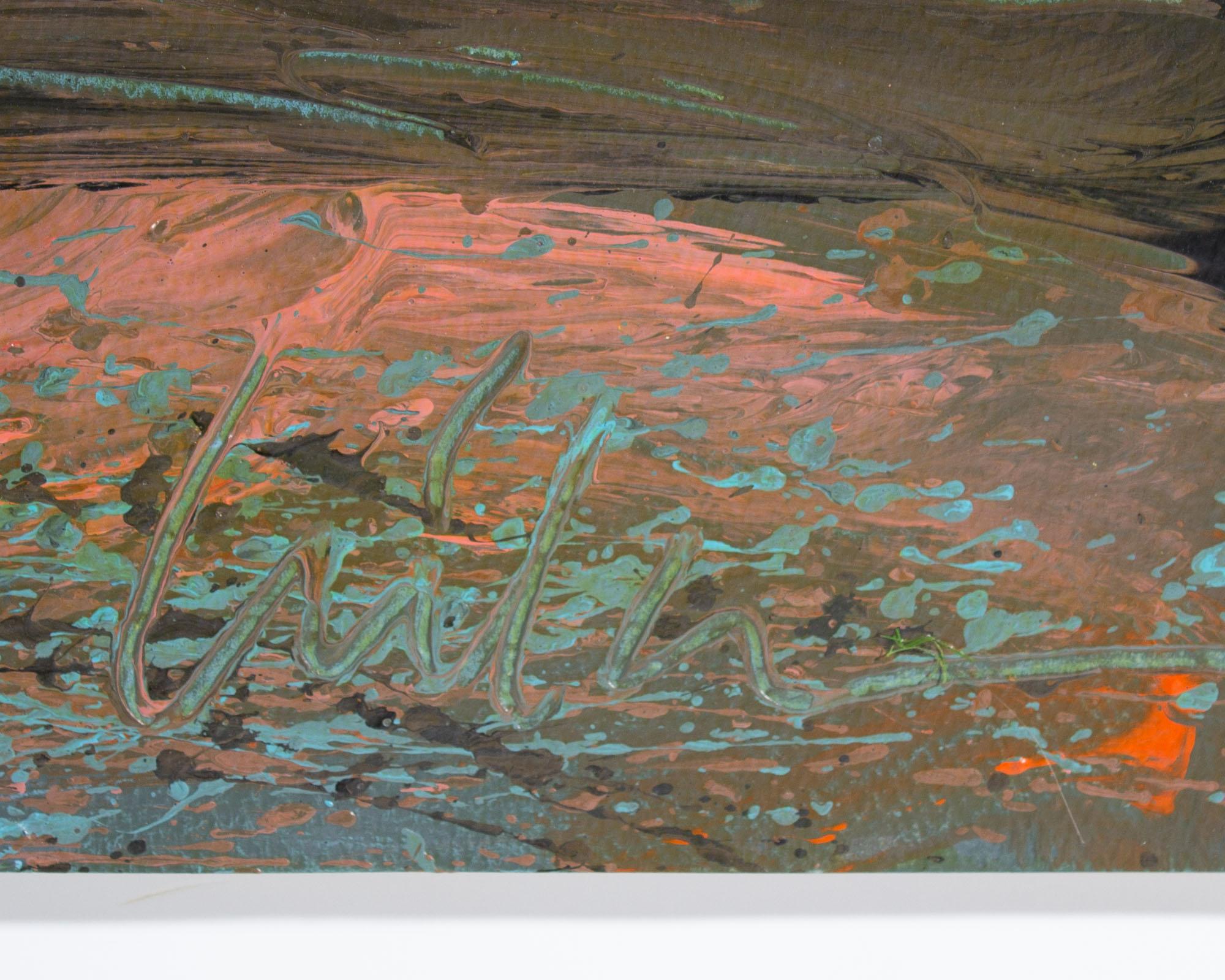 Harry Hilson Pintura de paisaje acrílico sobre papel de los años 80 firmada Moderno en venta