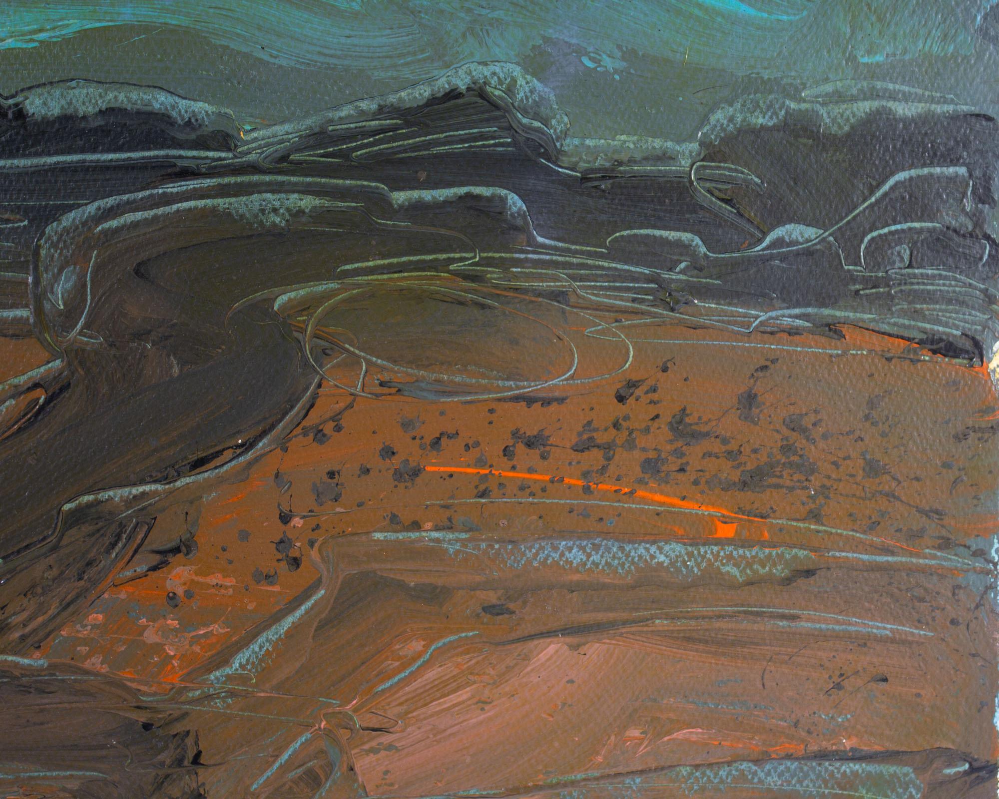 Harry Hilson Pintura de paisaje acrílico sobre papel de los años 80 firmada Estadounidense en venta