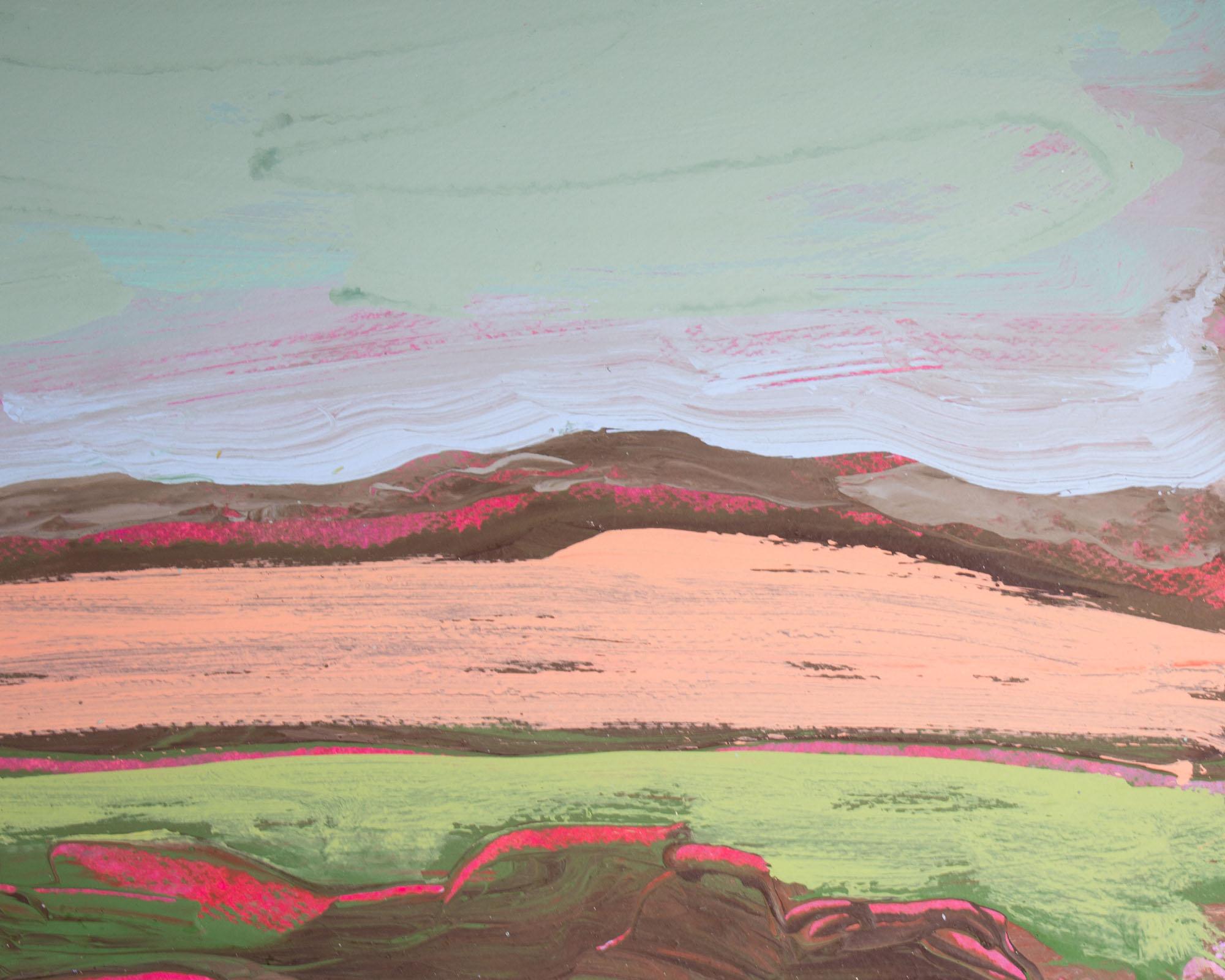 American Harry Hilson Signed 1980s Acrylic on Paper Landscape Painting