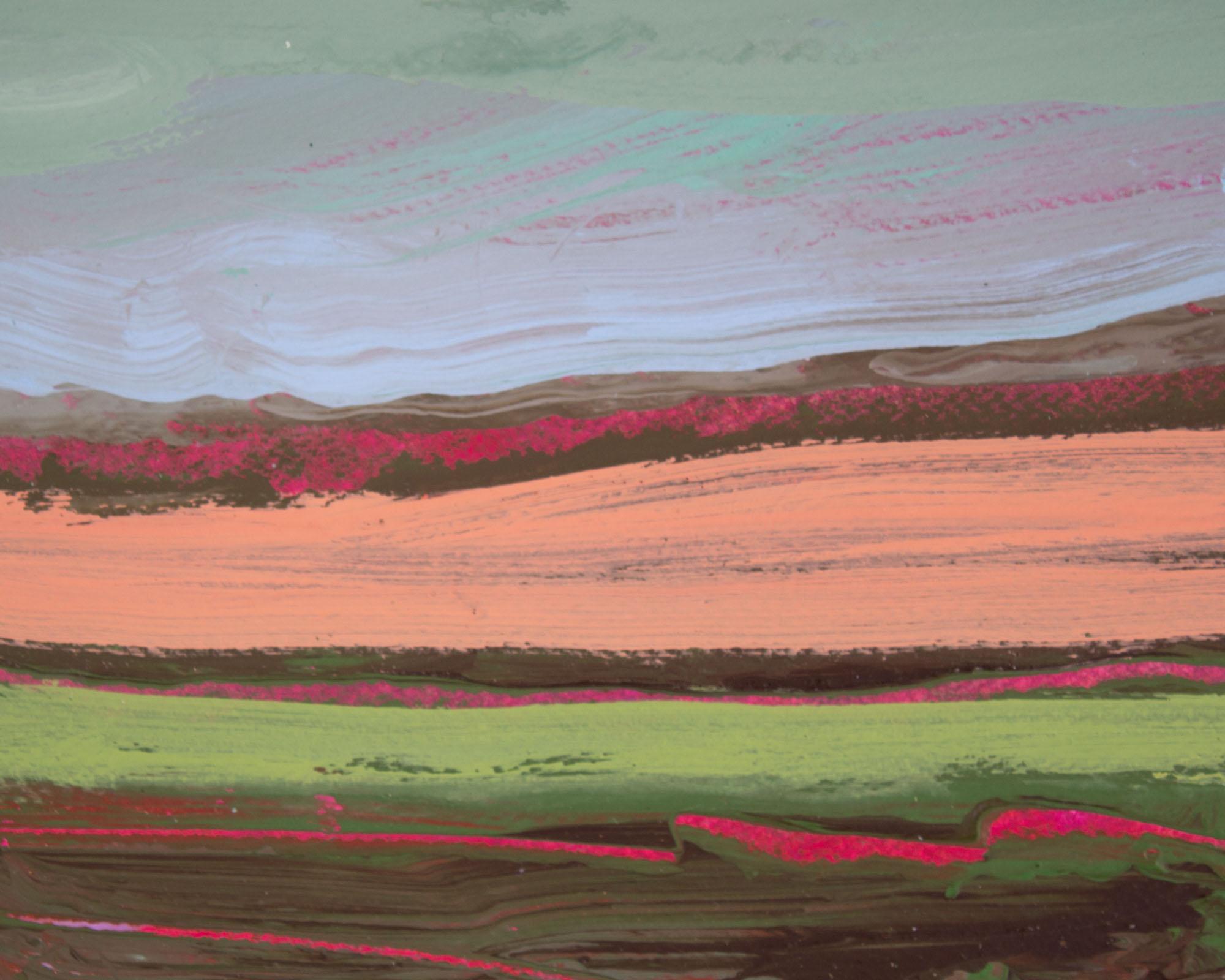 Hand-Painted Harry Hilson Signed 1980s Acrylic on Paper Landscape Painting