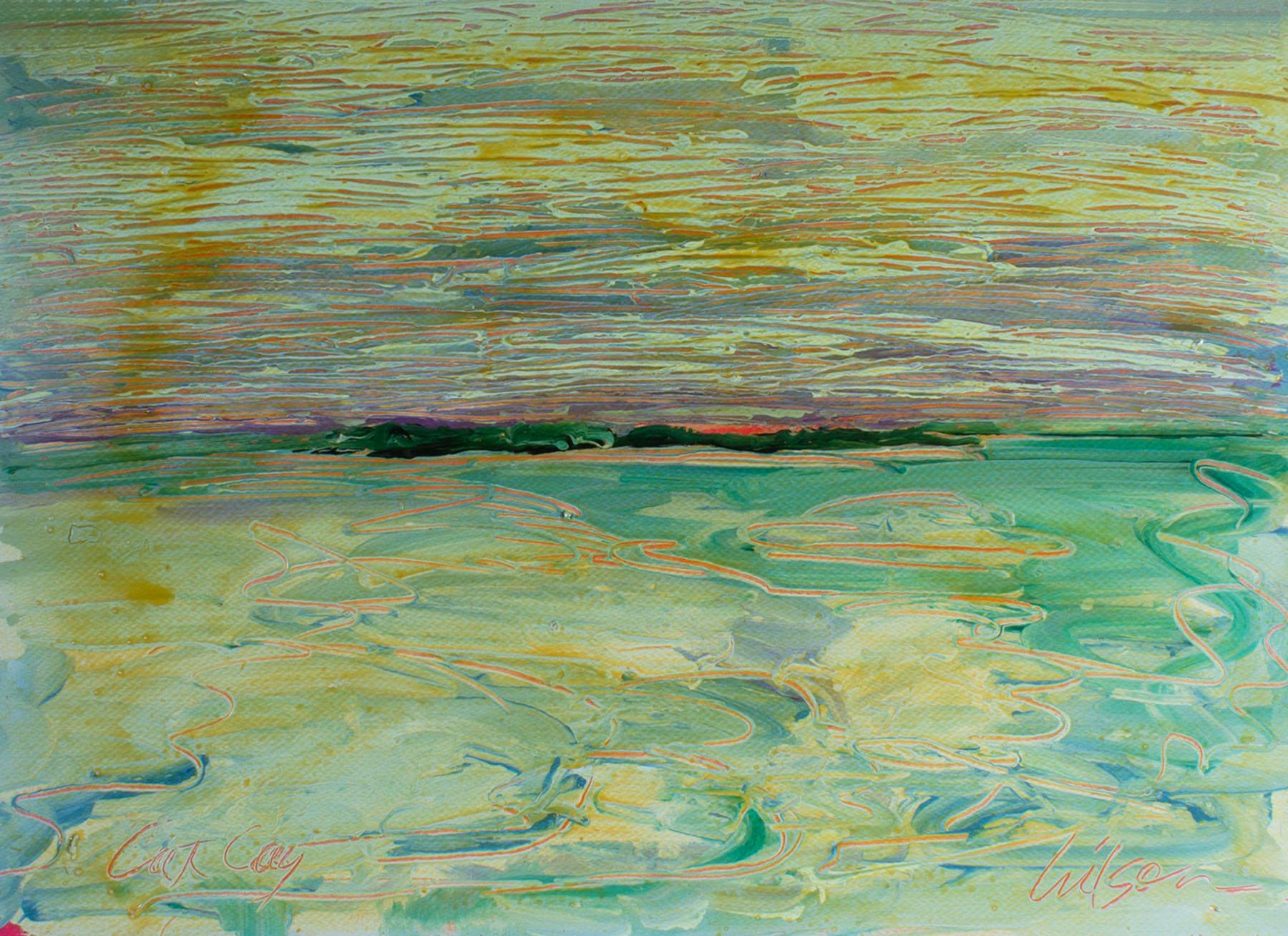 Peinture de paysage abstraite à l'acrylique sur papier datant des années 1980, intitulée 