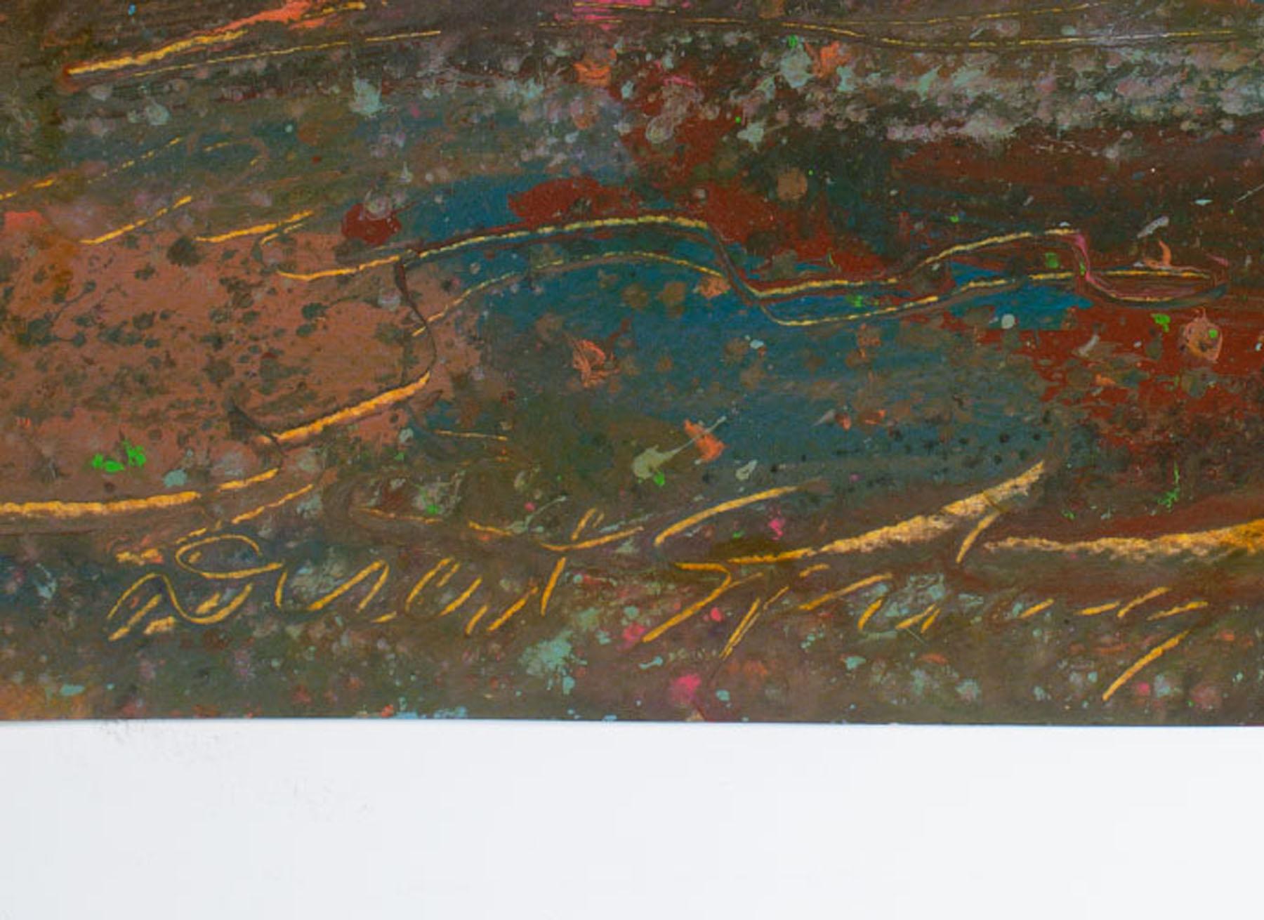 Harry Hilson, signiertes abstraktes Landschaftsgemälde, Acrylgemälde, Wüsten Frühling, 1980er Jahre (Ende des 20. Jahrhunderts) im Angebot