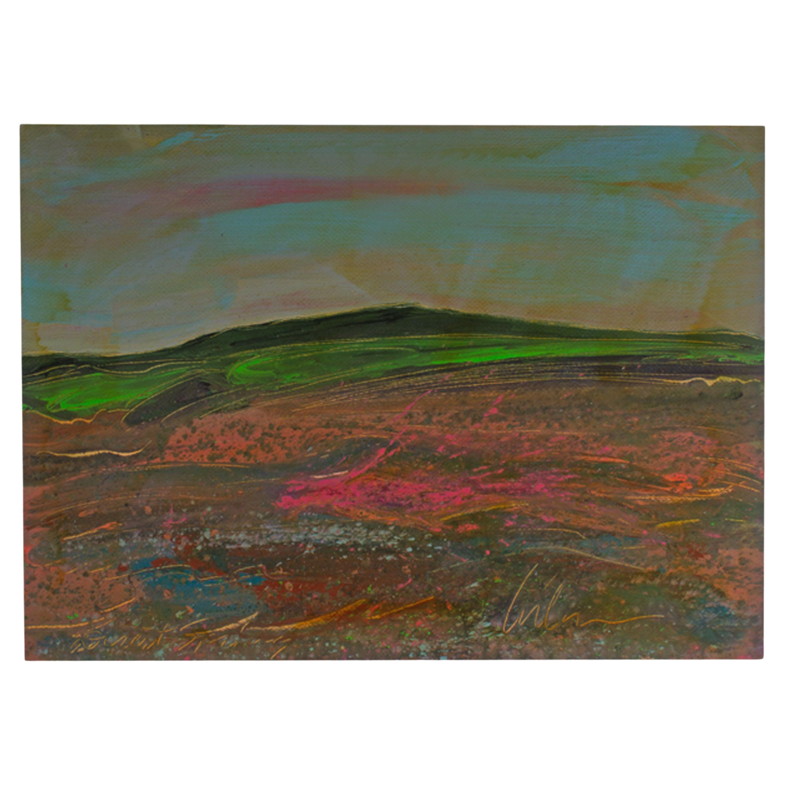 Peinture acrylique de paysage abstrait Desert Spring signée Harry Hilson, années 1980