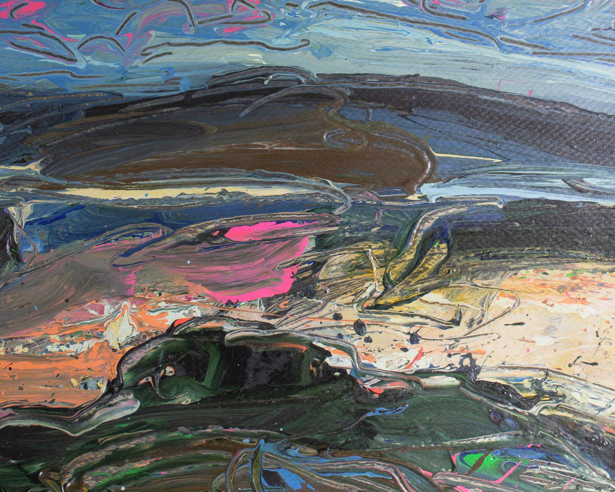 Hand-Painted Harry Hilson Signed 1980s “Landscape” Abstract Acrylic on Paper Painting For Sale