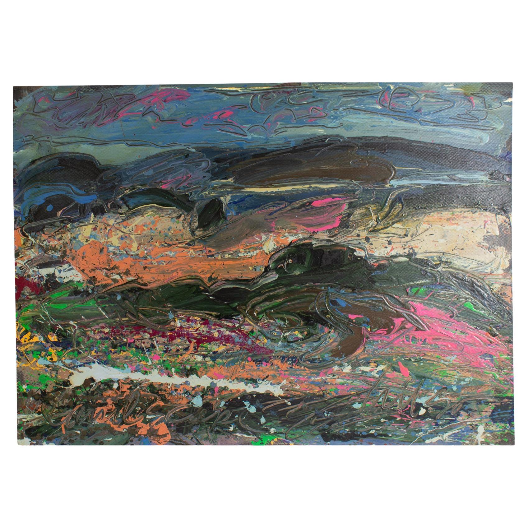 Harry Hilson Signed 1980s “Landscape” Abstract Acrylic on Paper Painting For Sale