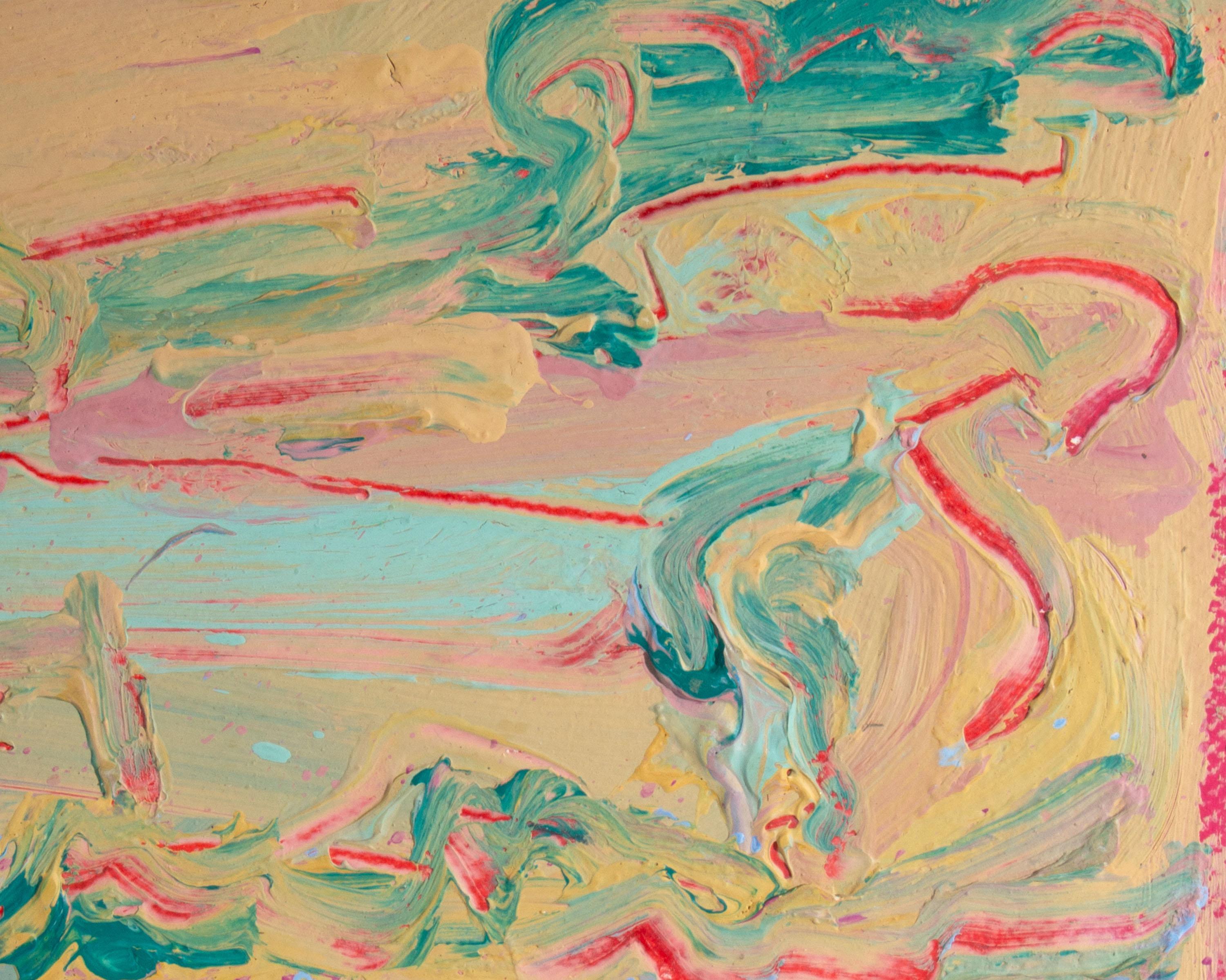 Hand-Painted Harry Hilson Signed 1980s “Sky above Fire below” Abstract Landscape Acrylic Pain For Sale