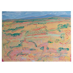 Harry Hilson: Abstrakte Landschaft, Acryl Pain, signiert 1980er Jahre, Himmel über dem Kamin