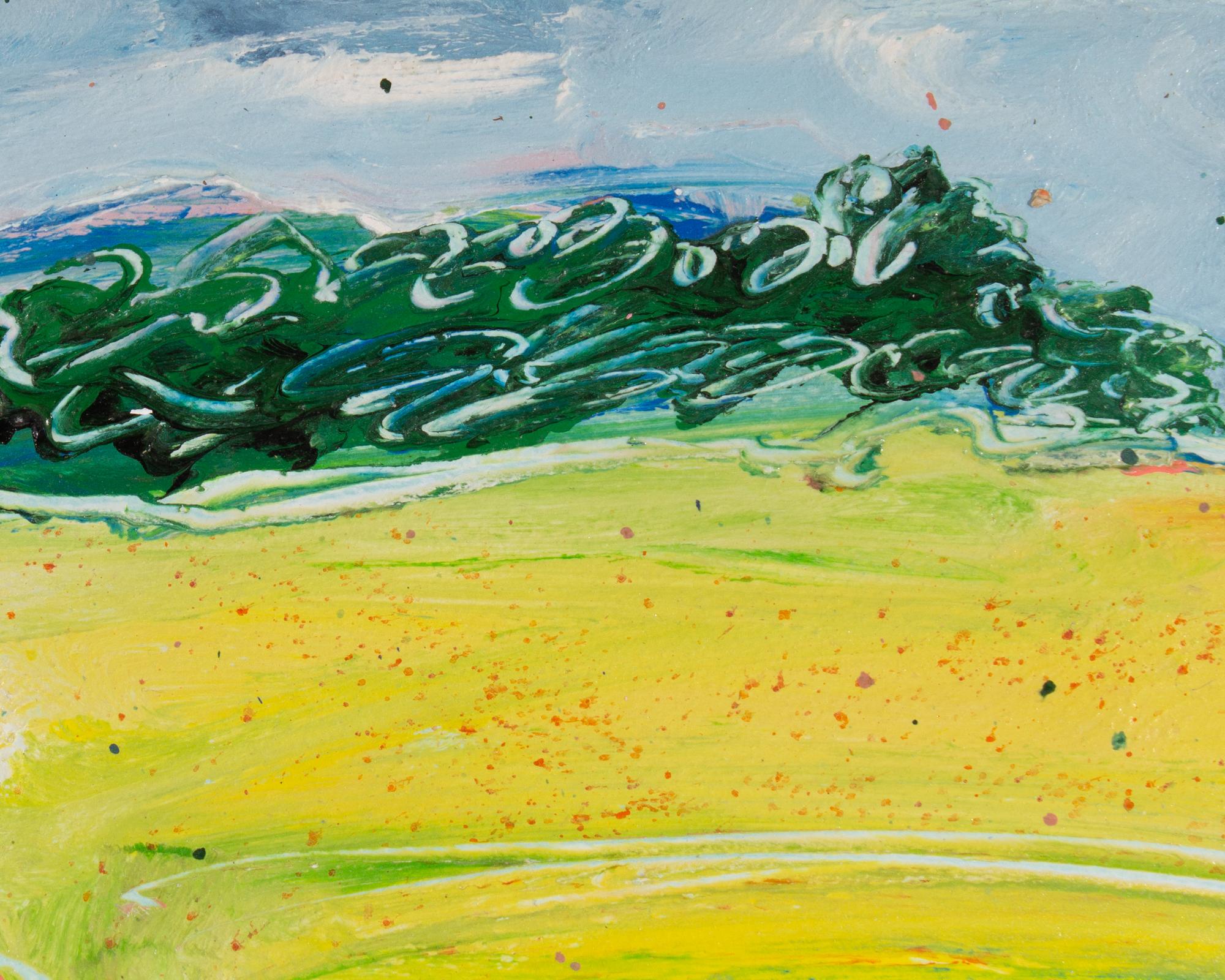 American Harry Hilson Signed 1980s “Spring Landscape” Abstract Acrylic on Paper Painting For Sale