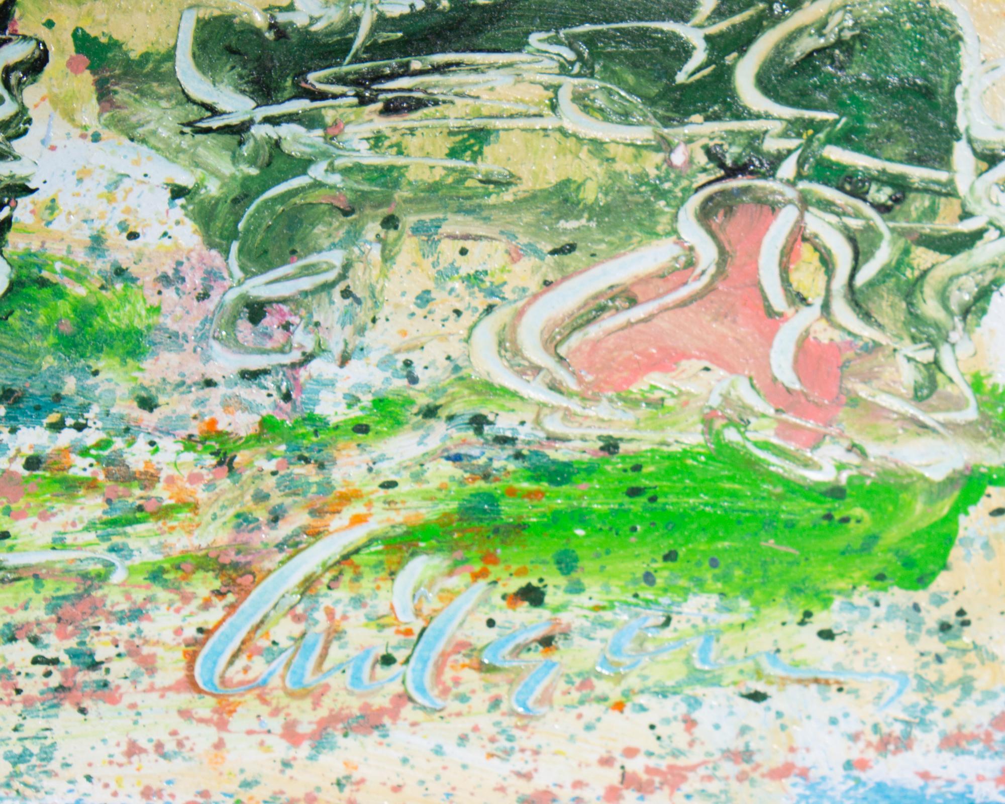 Harry Hilson Signed 1980s “Spring Landscape” Abstract Acrylic on Paper Painting In Good Condition For Sale In Indianapolis, IN