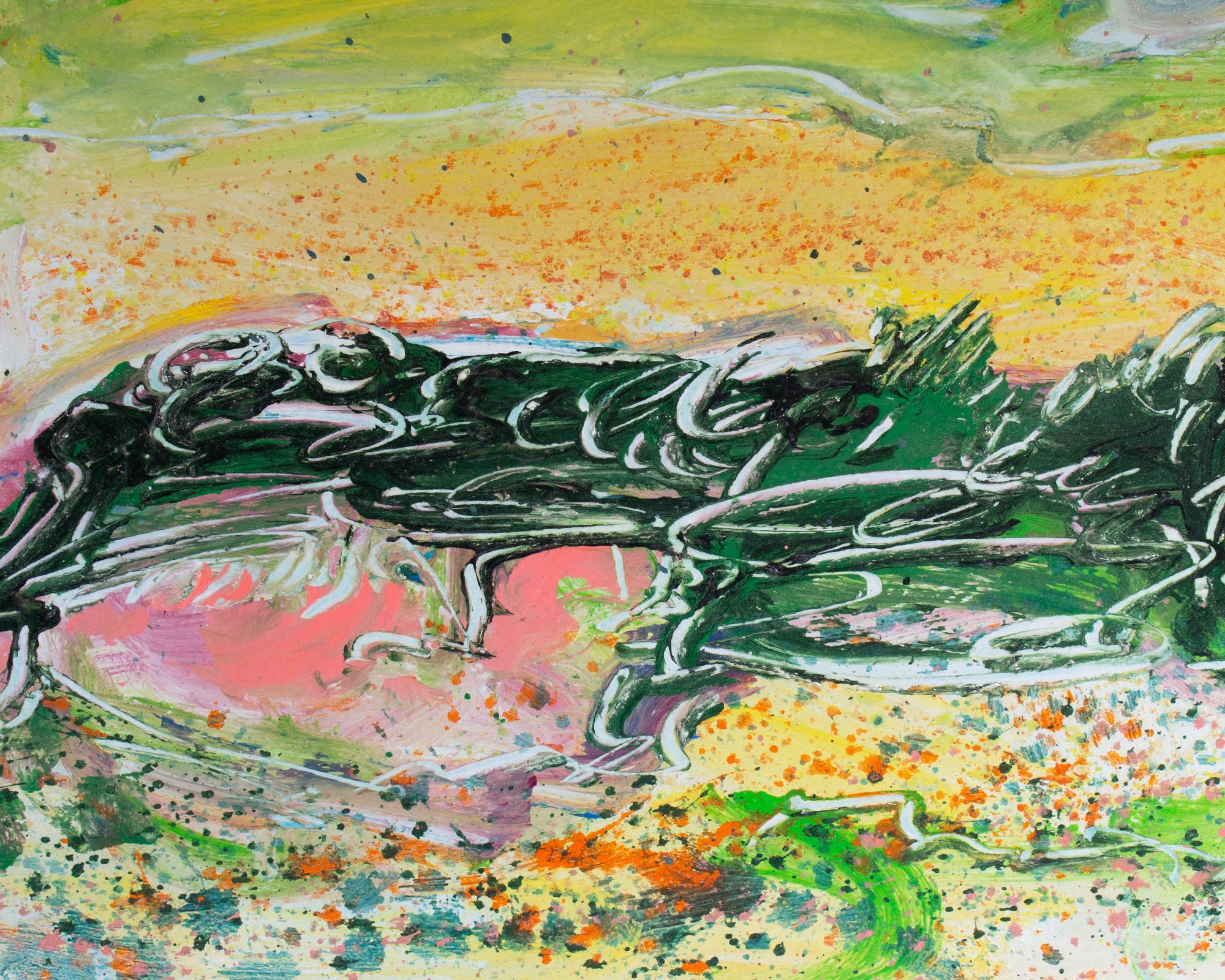 Late 20th Century Harry Hilson Signed 1980s “Spring Landscape” Abstract Acrylic on Paper Painting For Sale