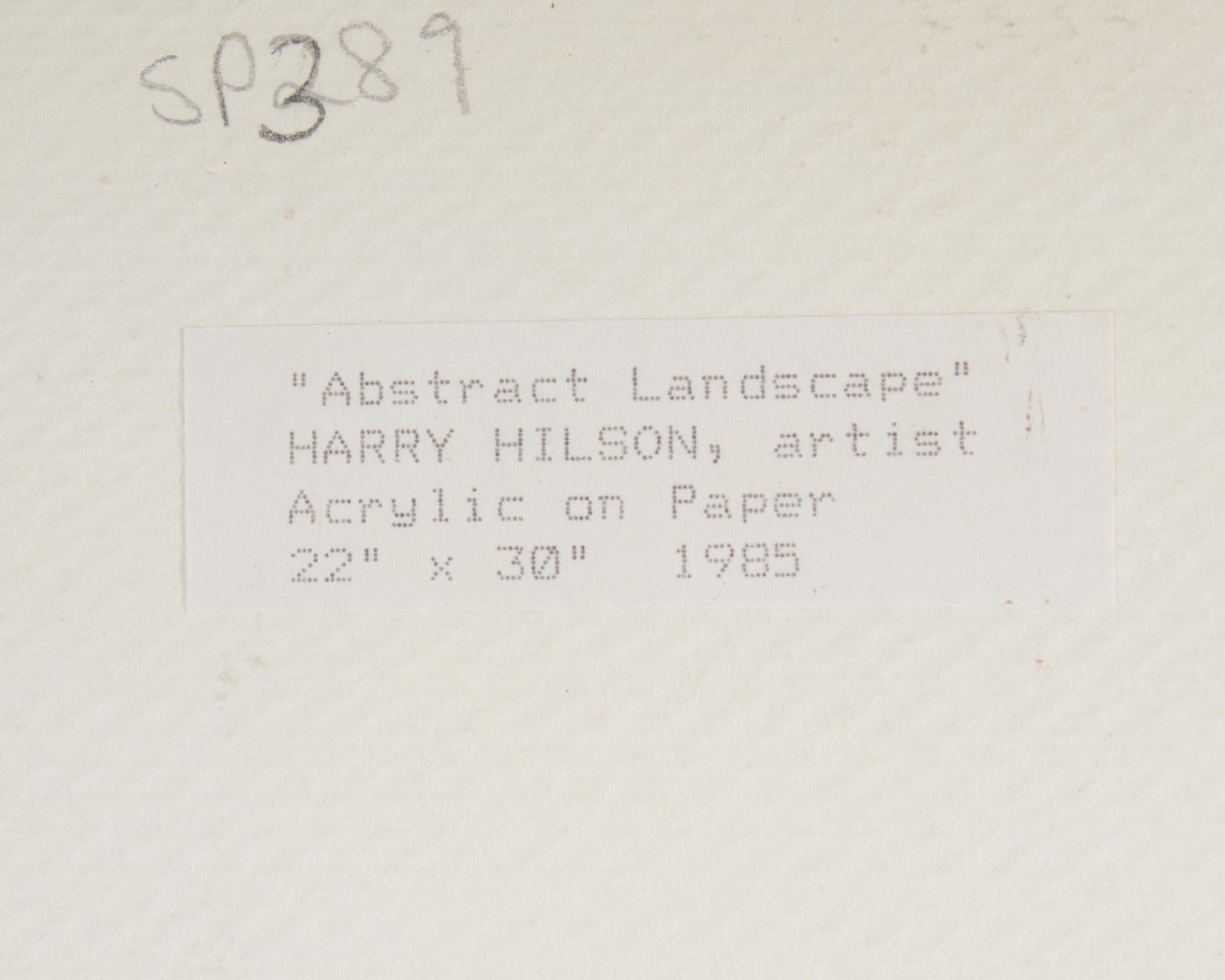Harry Hilson Signed 1985 “Abstract Landscape” Mixed Media Painting For Sale 2