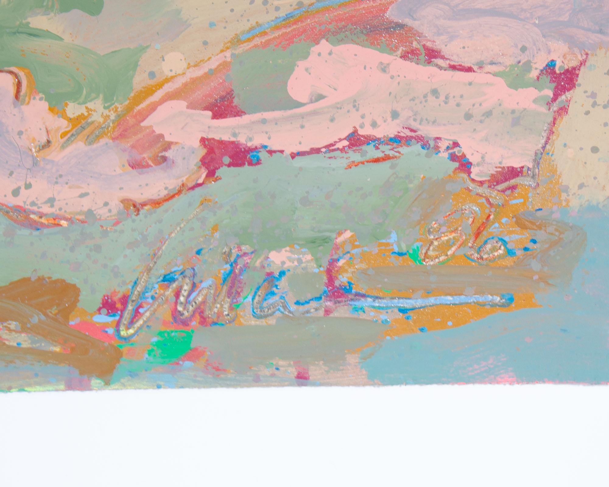 Modern Harry Hilson Signed 1986 Acrylic on Paper Landscape Painting For Sale