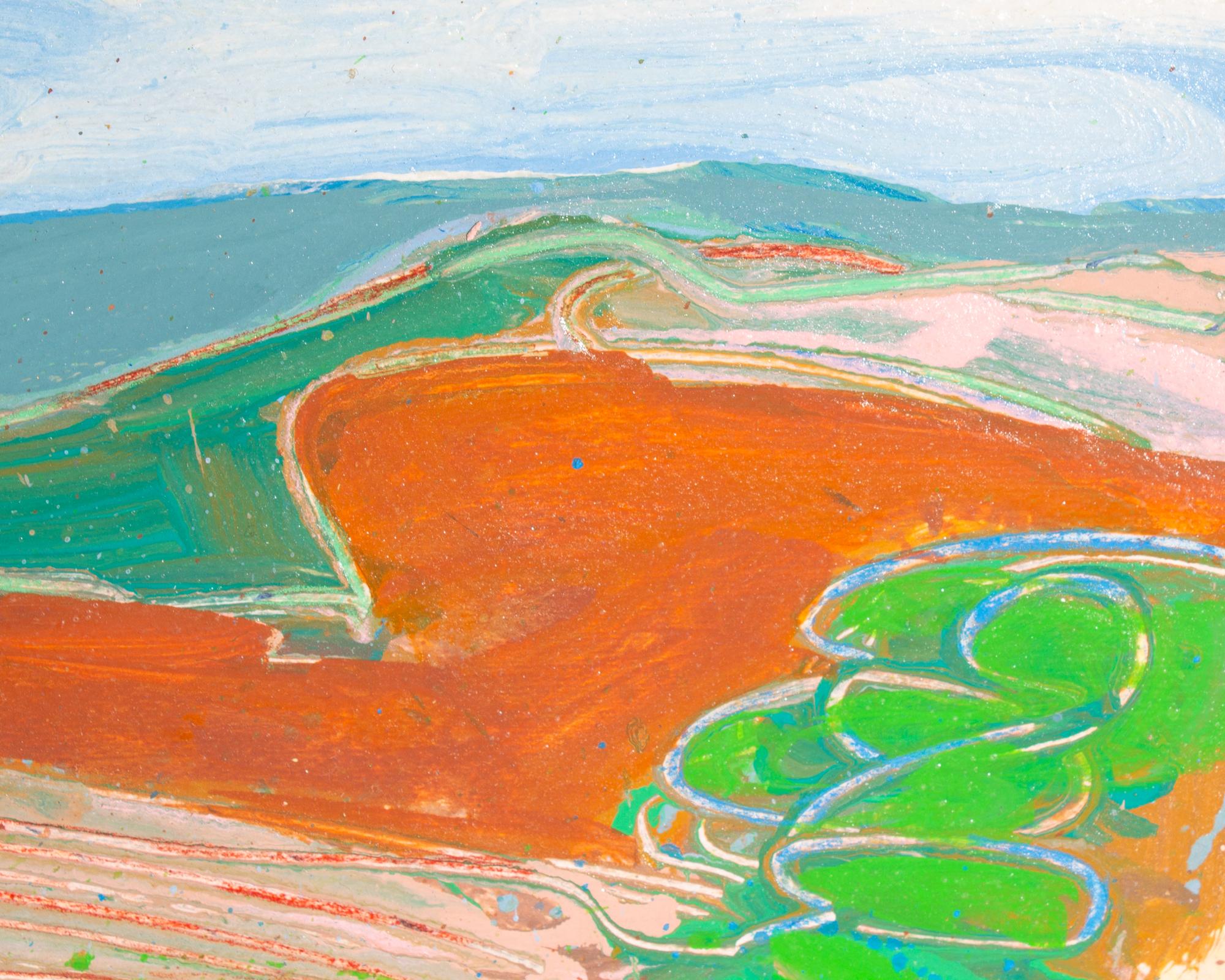 Hand-Painted Harry Hilson Signed 1986 “Distant Wind” Acrylic on Paper Landscape Painting For Sale