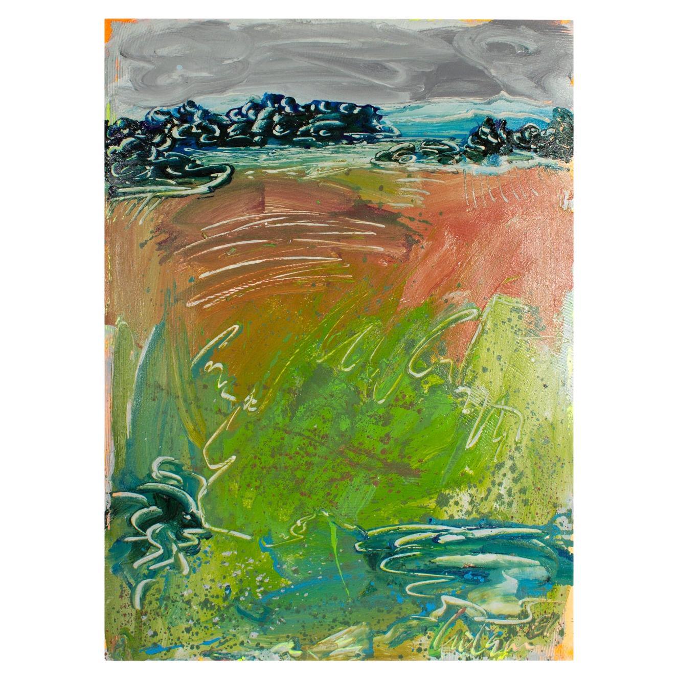 Harry Hilson Firmato 1986 "Mt. Vista II" Pittura acrilica in vendita