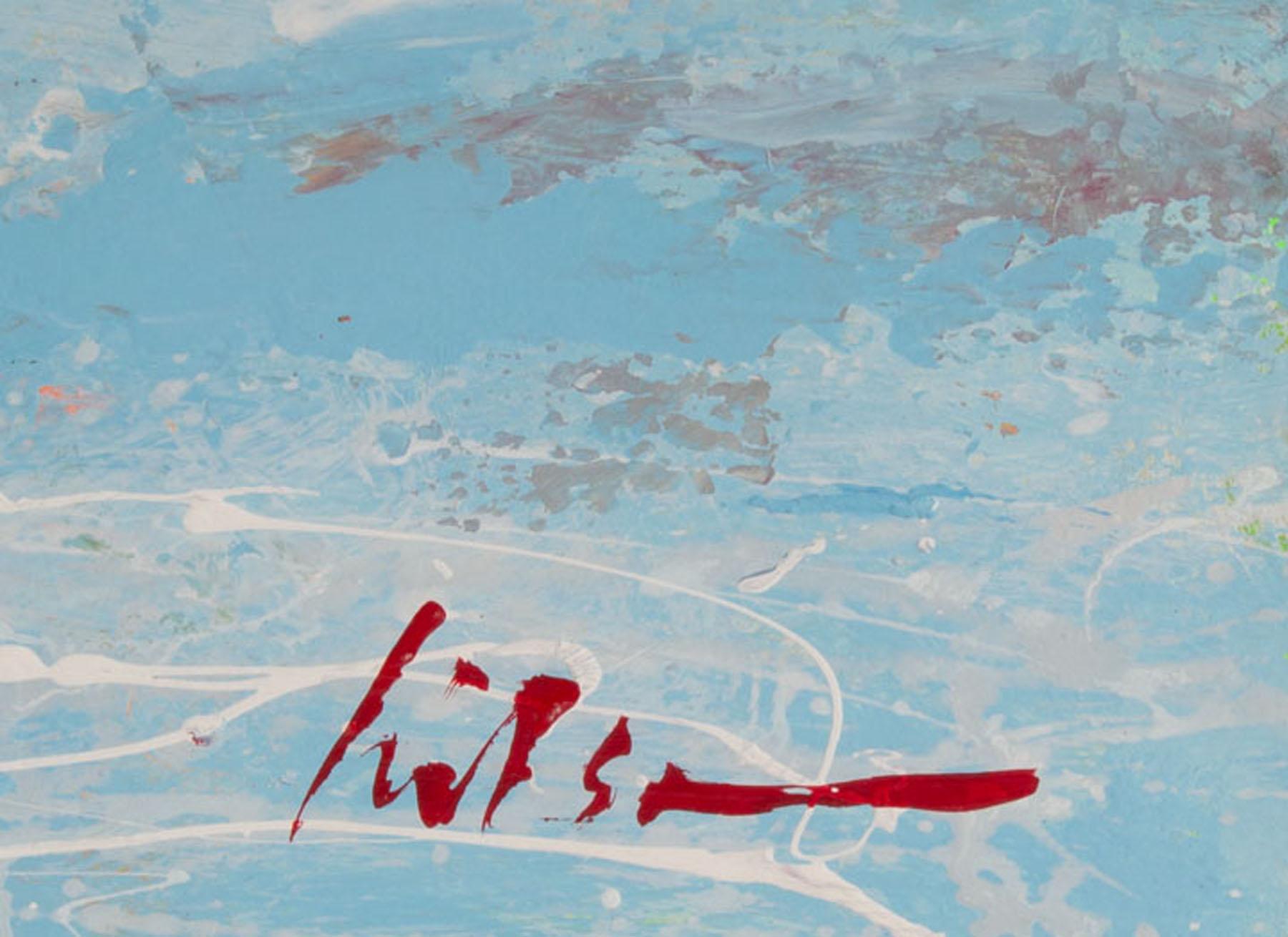Harry Hilson Signierte abstrakte Landschaft, Gemälde in Mischtechnik, 1990er Jahre (Moderne) im Angebot