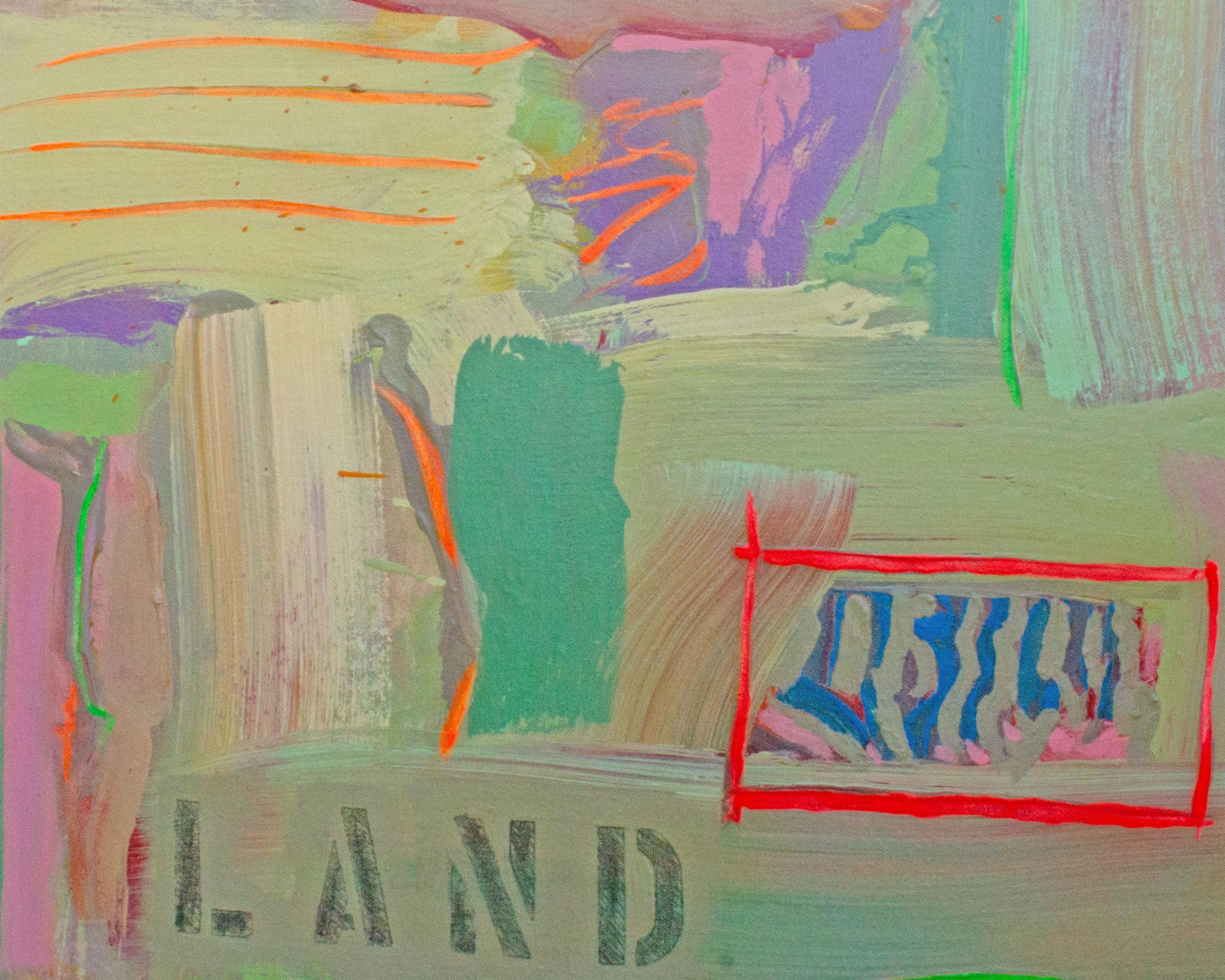 Post-Modern Harry Hilson Signed 1992 “Land Scape” Acrylic and Collage Abstract Painting For Sale