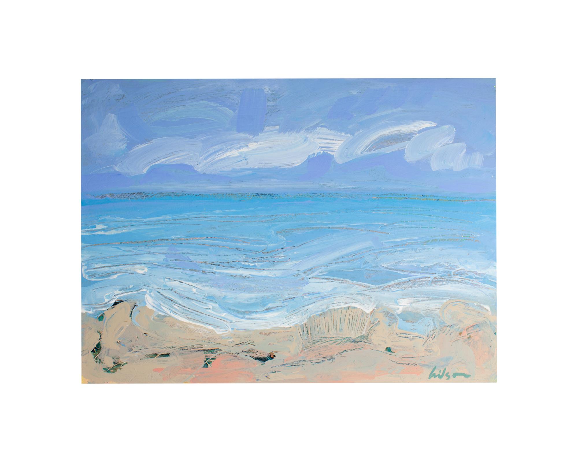 A 1980s acrylic on paper landscape painting by American artist Harry Hilson (1935-2004). Titled 