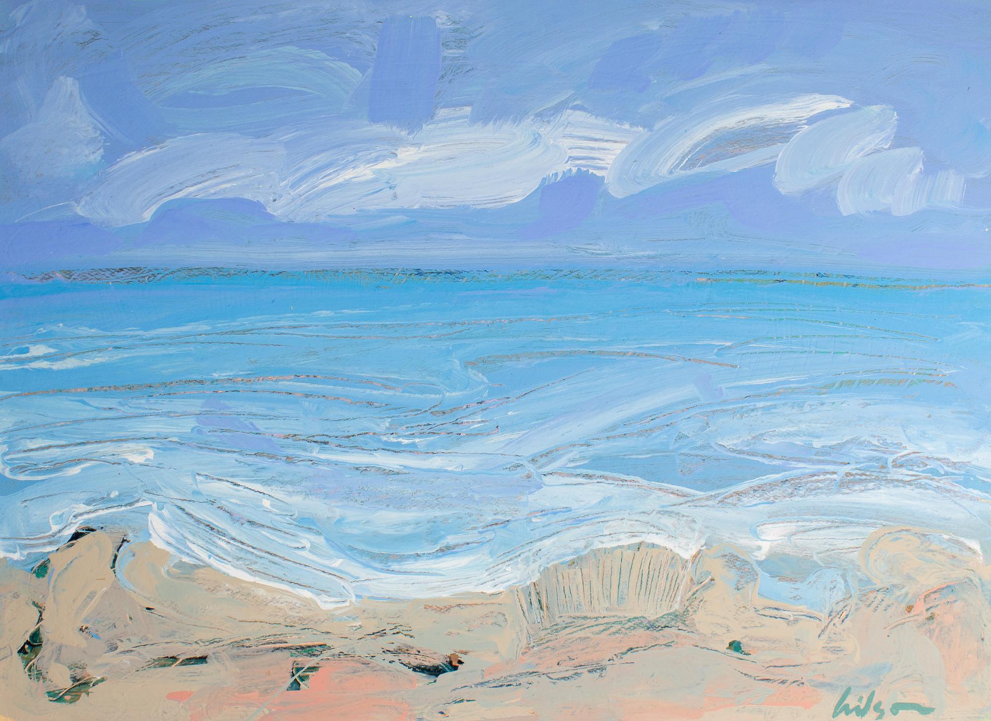 Modern Harry Hilson Signed “Beach I” Acrylic Landscape Painting For Sale