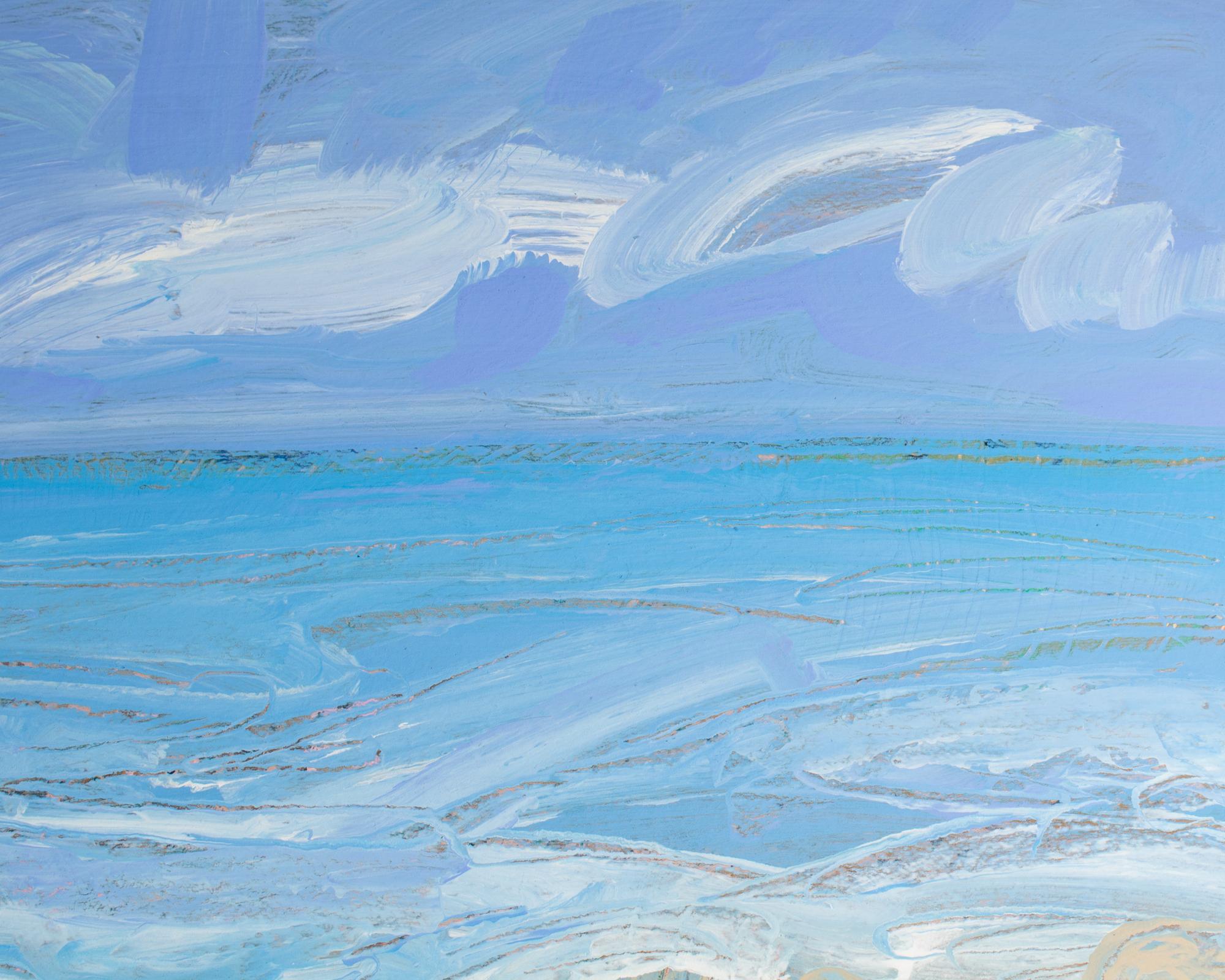 American Harry Hilson Signed “Beach I” Acrylic Landscape Painting For Sale