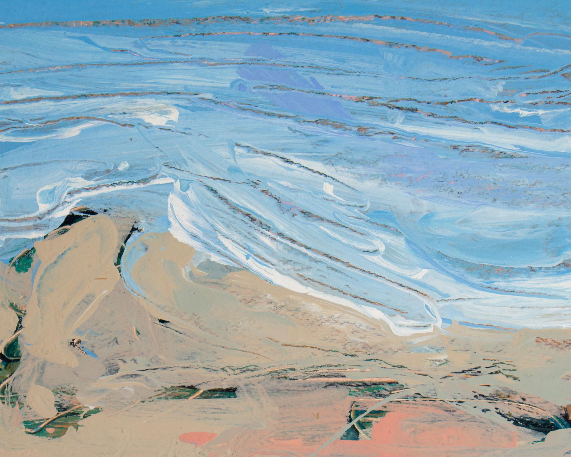 Late 20th Century Harry Hilson Signed “Beach I” Acrylic Landscape Painting For Sale