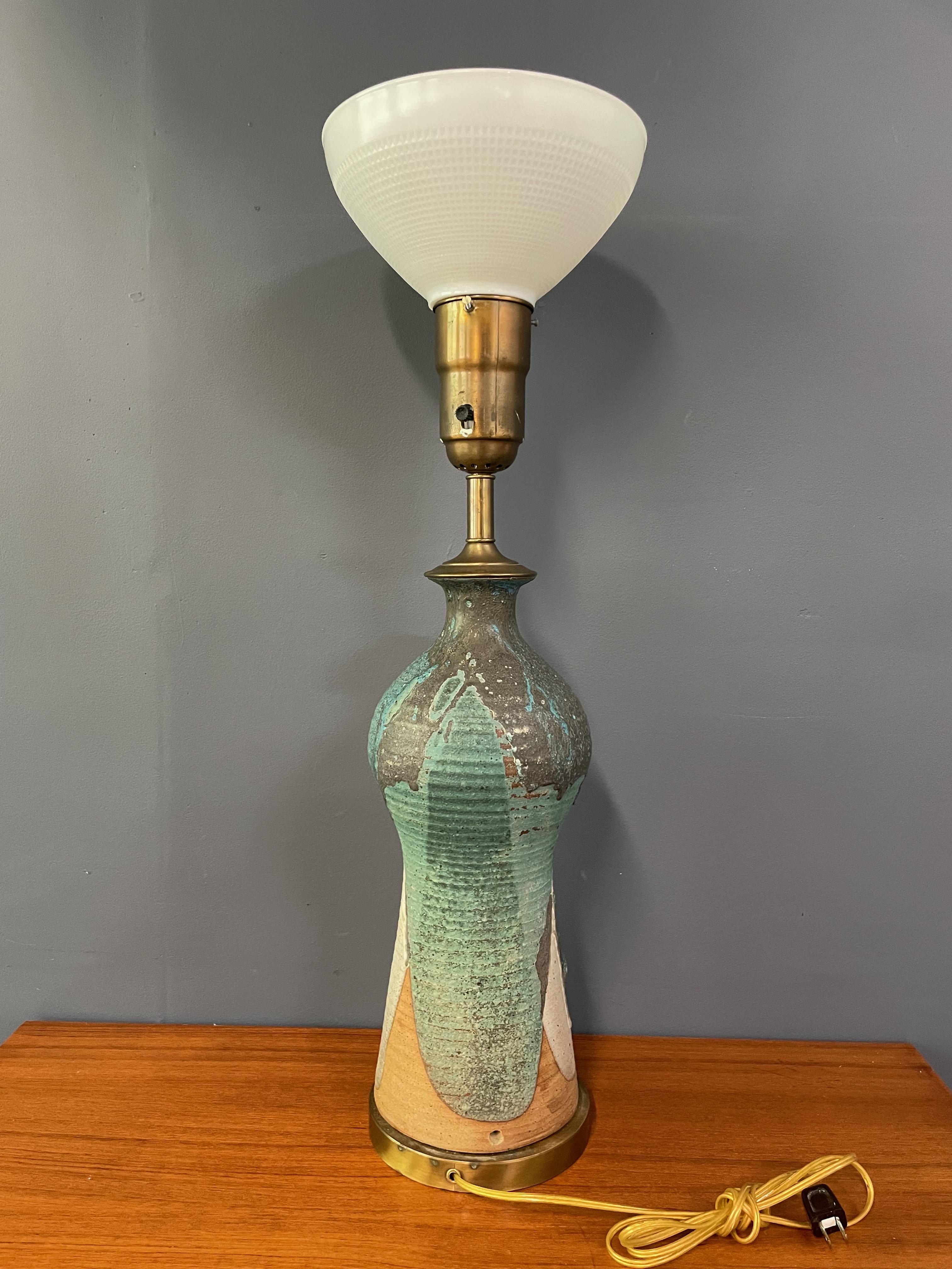 Mid-Century Modern Harry Holl For Scargo Pottery Large Ceramic Lamp From His Personal Collection For Sale