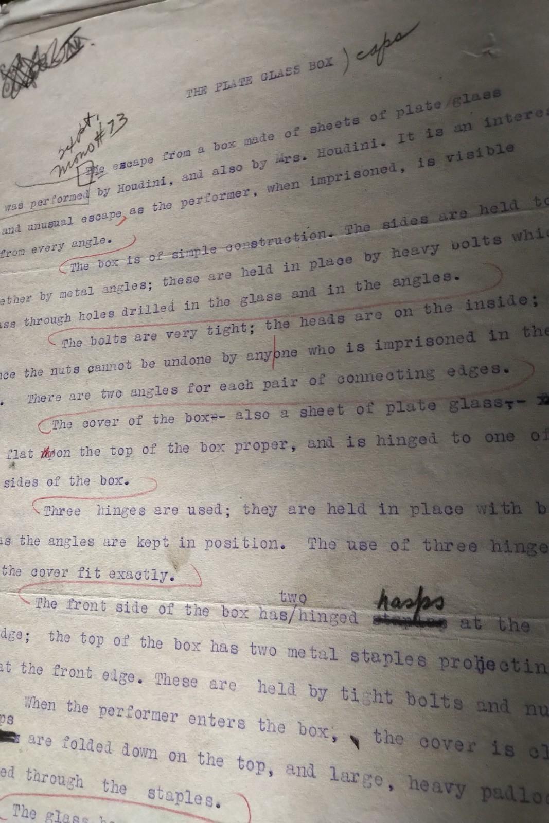 Original manuscript of Houdini's Escapes and Magic by Walter Gibson 6
