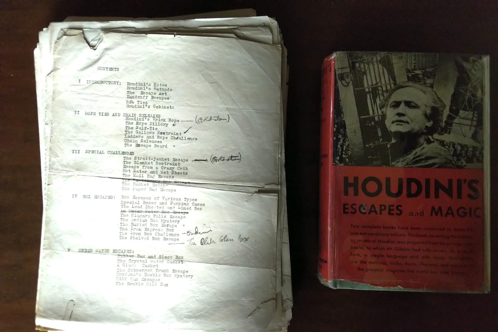 Original manuscript of Houdini's Escapes and Magic by Walter Gibson