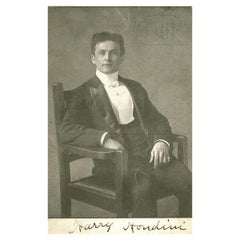 Vintage Harry Houdini Signed Black and White Postcard, 20th Century