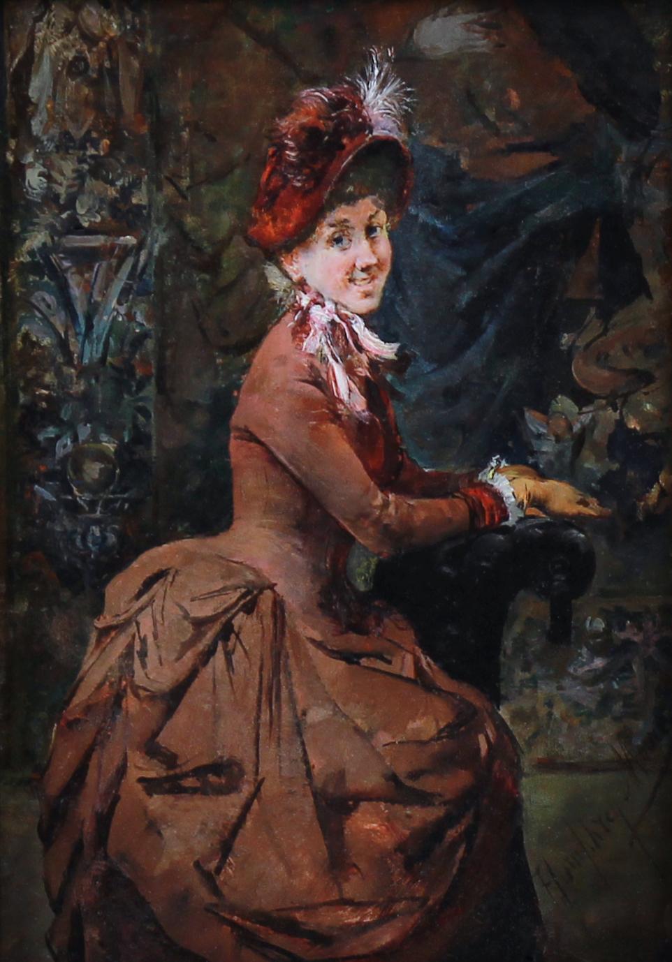 Ölgemälde auf Tafel, Porträt einer Dame, von Harry Humphrey MOORE – Painting von Harry Humphrey MOORE 