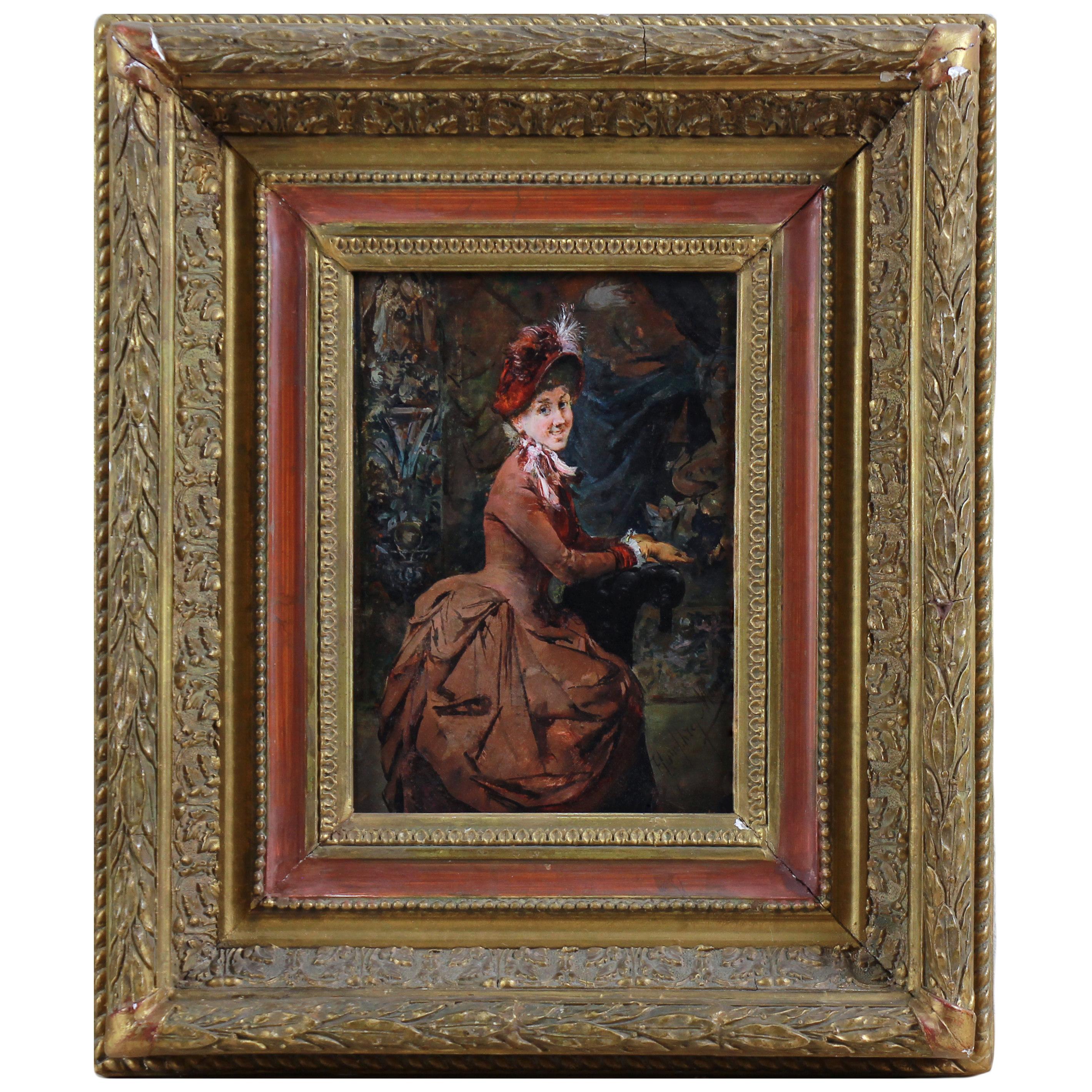 Ritratto di signora dipinto a olio su tavola di Harry Humphrey Moore