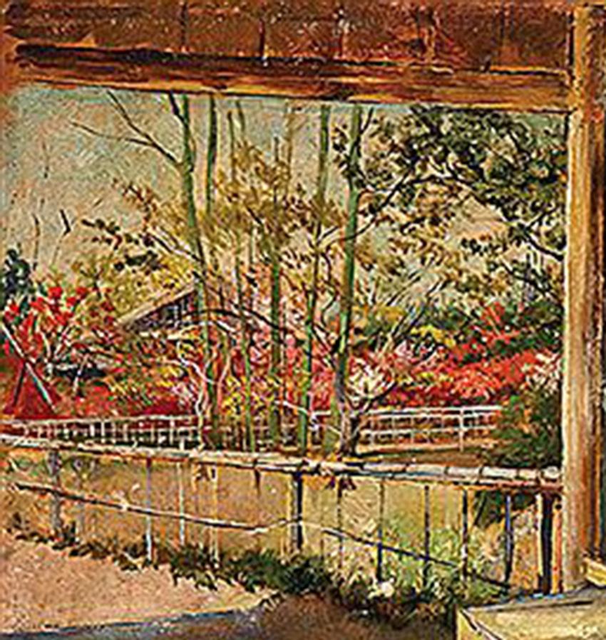 Intérieur d'une maison japonaise - Painting de Harry Humphrey Moore