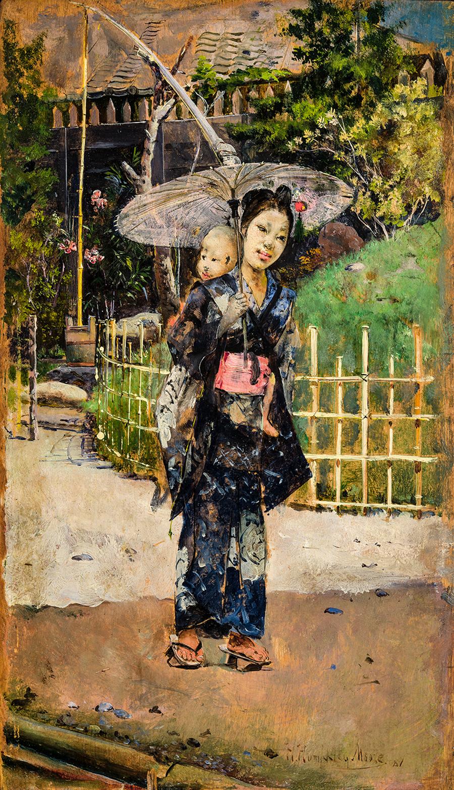Harry Humphrey Moore Figurative Painting – Japanisches Mädchen im Promenadenstil