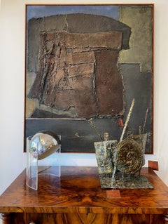 Harry Irving Gates Abstract Mixed Media Sculpted Painting, 1962 “Red Furnace”