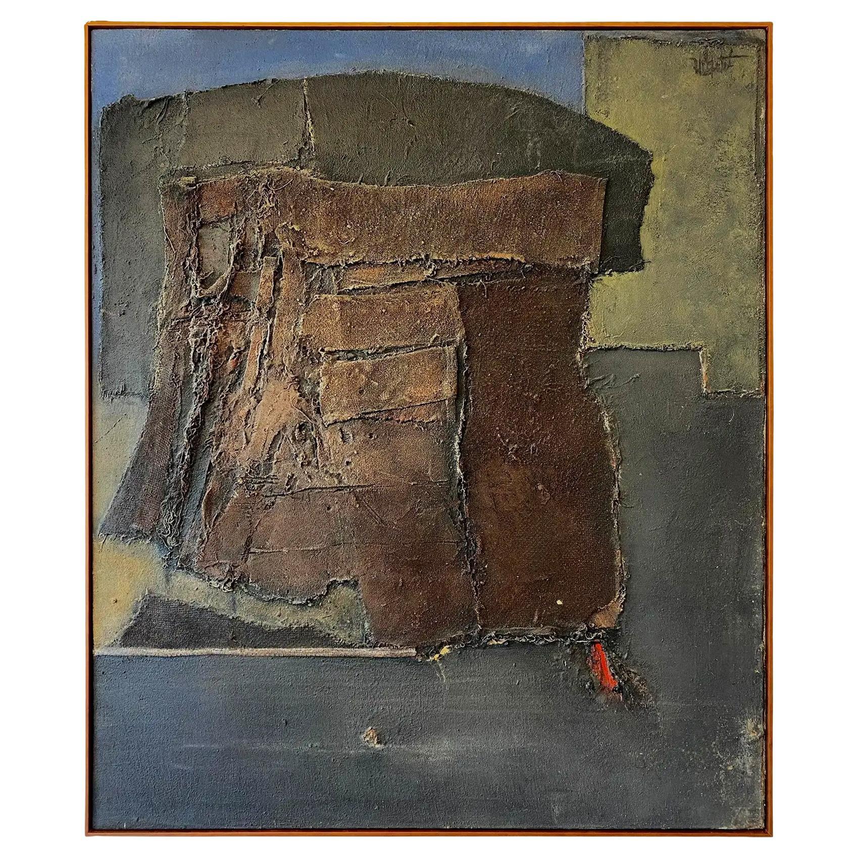 Harry Irving Gates Abstraktes Gemälde in Mischtechnik mit Skulpturen, 1962 "Roter Brennofen". im Angebot
