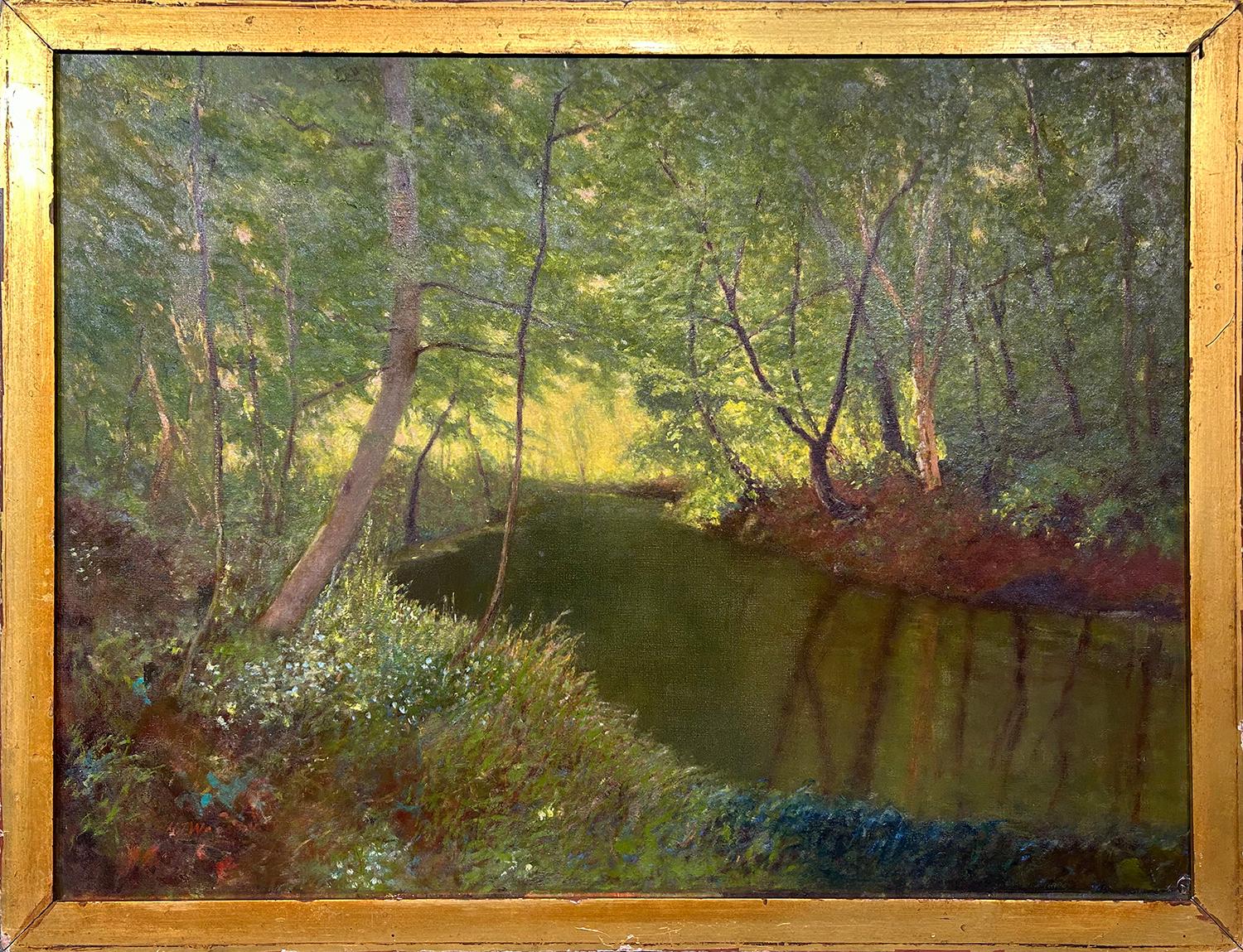 Landschaft am Fluss, impressionistisches Gemälde des Künstlers aus Ohio – Painting von Harry J. Wamelink