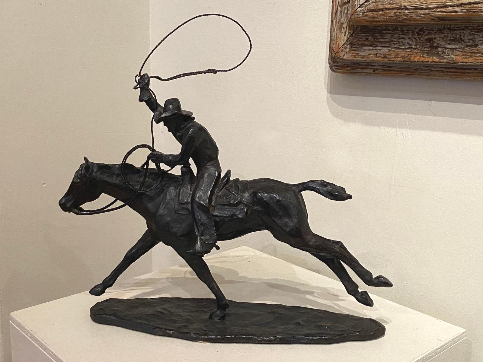 Harry Jackson Figurative Sculpture - "ROPIN THE WIND"  COWBOY WESTERN BRONZE.  1959 