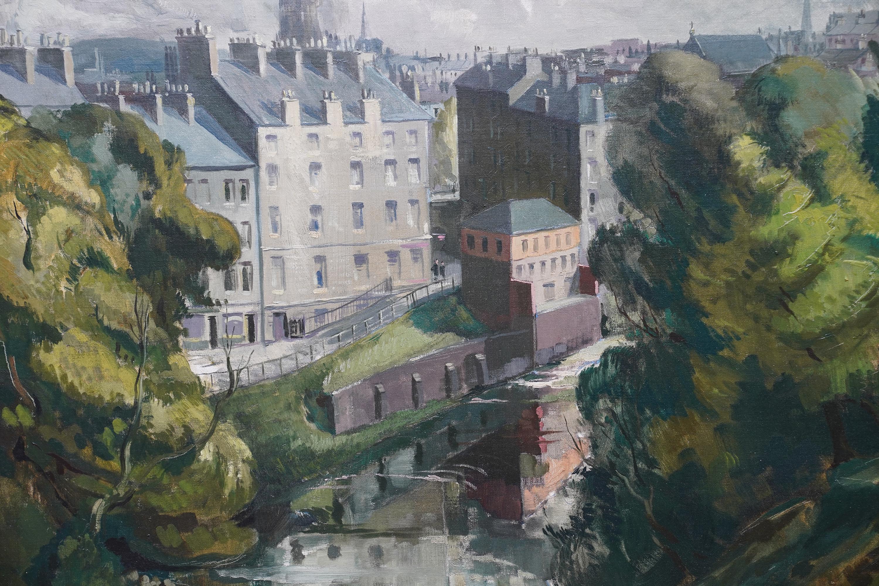 Glasgow West End River Kelvin Townscape - Scottish 1950's landscape oil painting - Realist Painting by Harry Jefferson Barnes