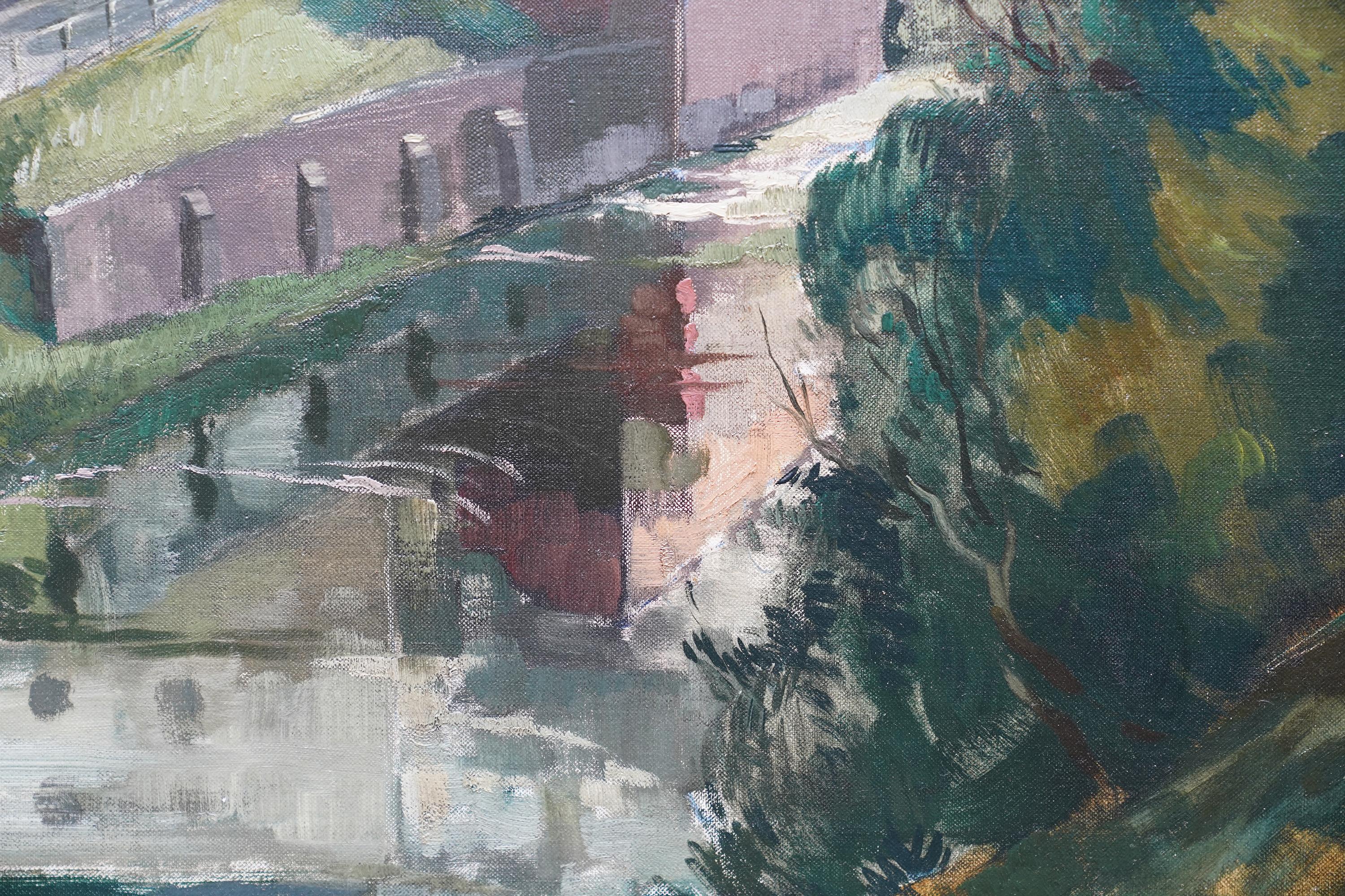 Glasgow West End River Kelvin Townscape - Scottish 1950's landscape oil painting For Sale 2